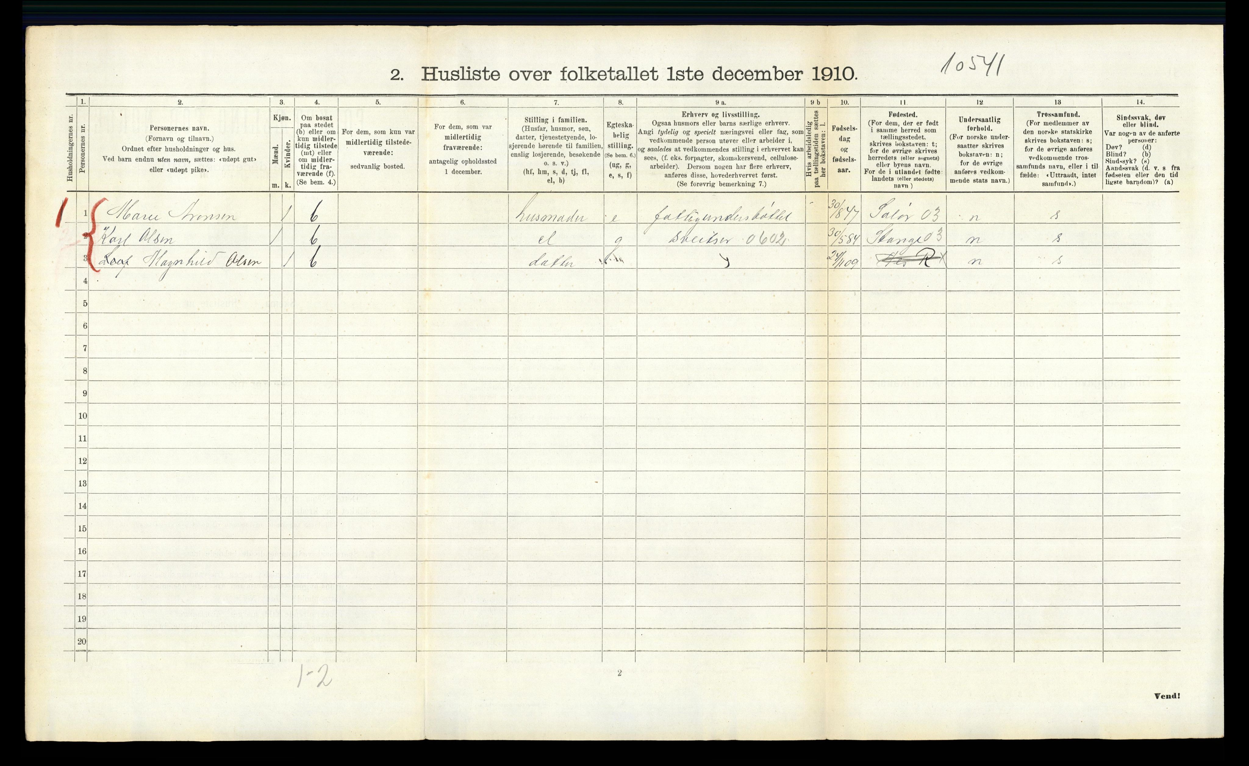 RA, 1910 census for Nes, 1910, p. 391