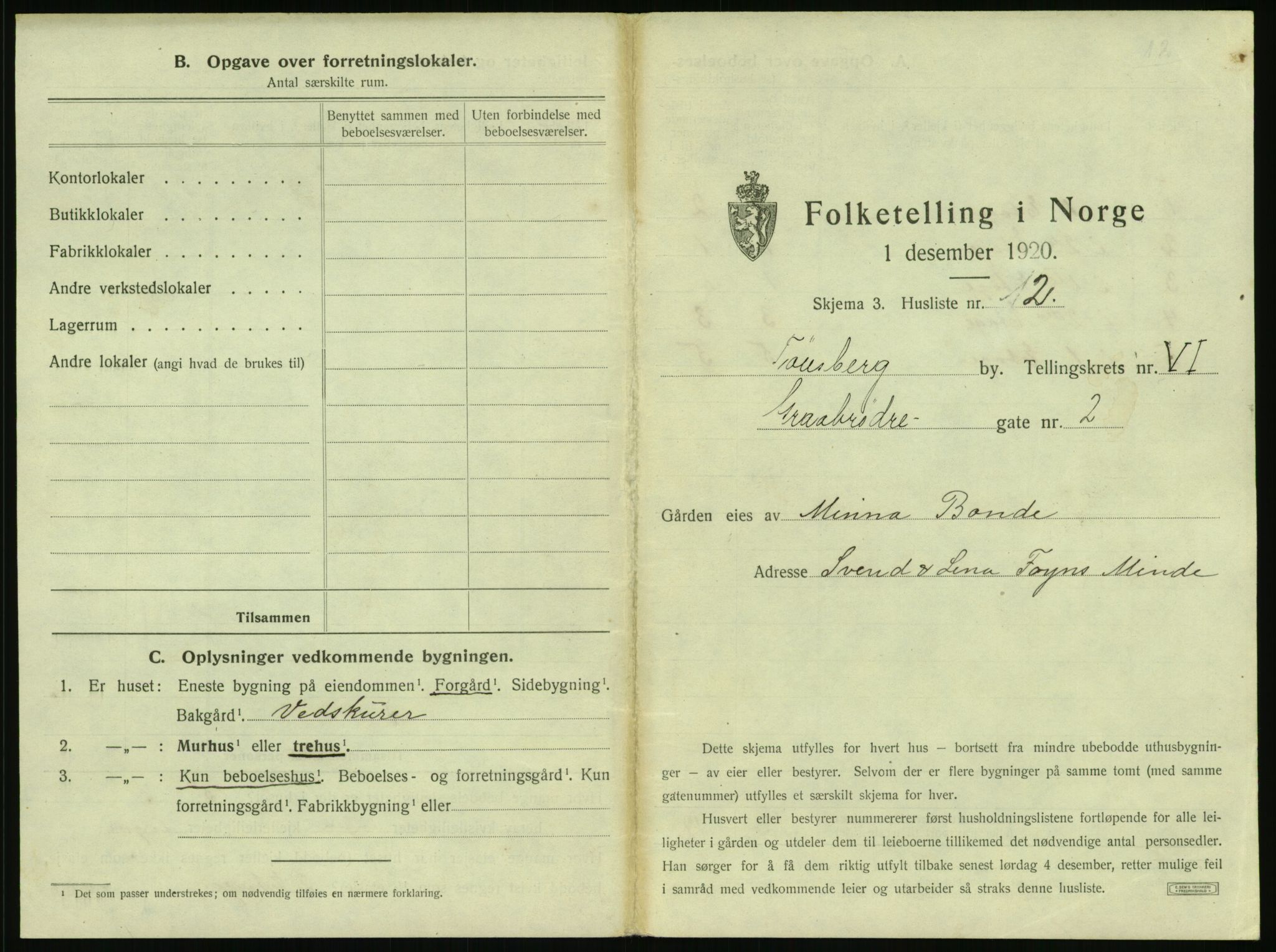 SAKO, 1920 census for Tønsberg, 1920, p. 599