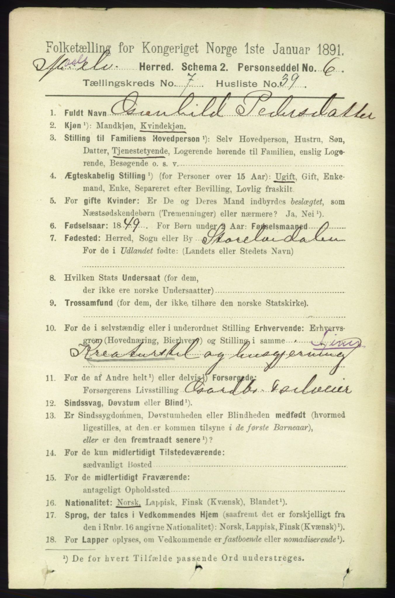 RA, 1891 census for 1924 Målselv, 1891, p. 2498