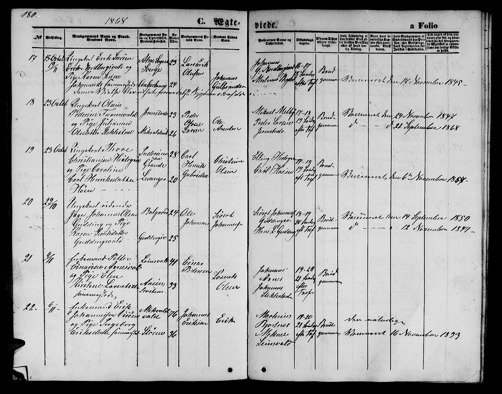 Ministerialprotokoller, klokkerbøker og fødselsregistre - Nord-Trøndelag, SAT/A-1458/723/L0254: Parish register (copy) no. 723C02, 1858-1868, p. 180