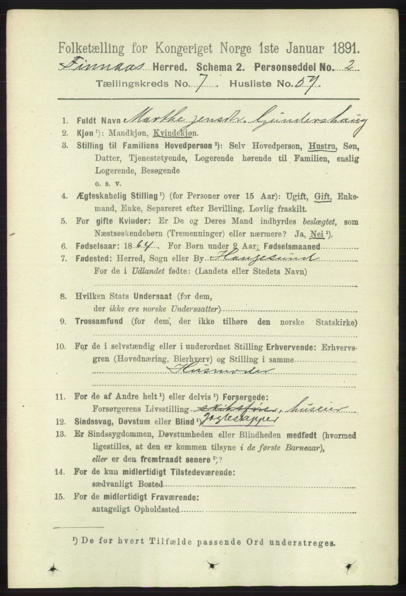 RA, 1891 census for 1218 Finnås, 1891, p. 3019