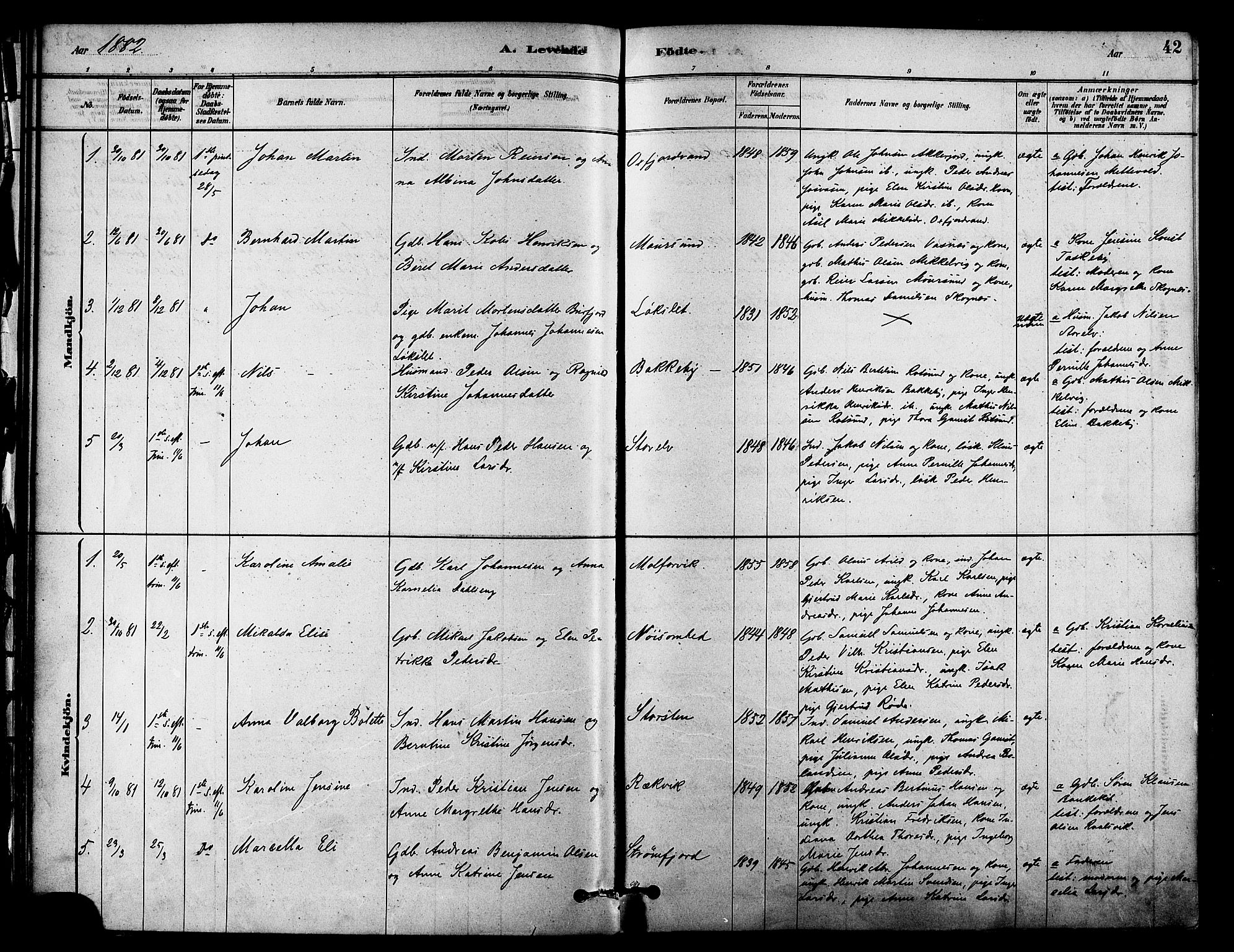 Skjervøy sokneprestkontor, AV/SATØ-S-1300/H/Ha/Haa/L0009kirke: Parish register (official) no. 9, 1878-1887, p. 42