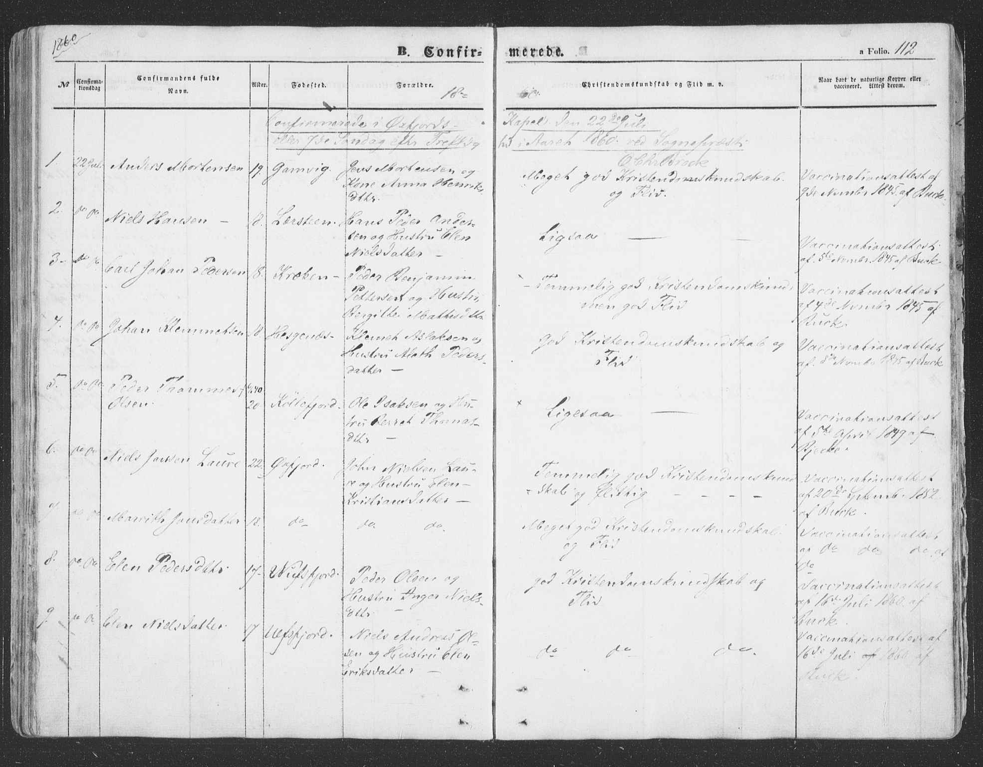 Loppa sokneprestkontor, SATØ/S-1339/H/Ha/L0004kirke: Parish register (official) no. 4, 1849-1868, p. 112