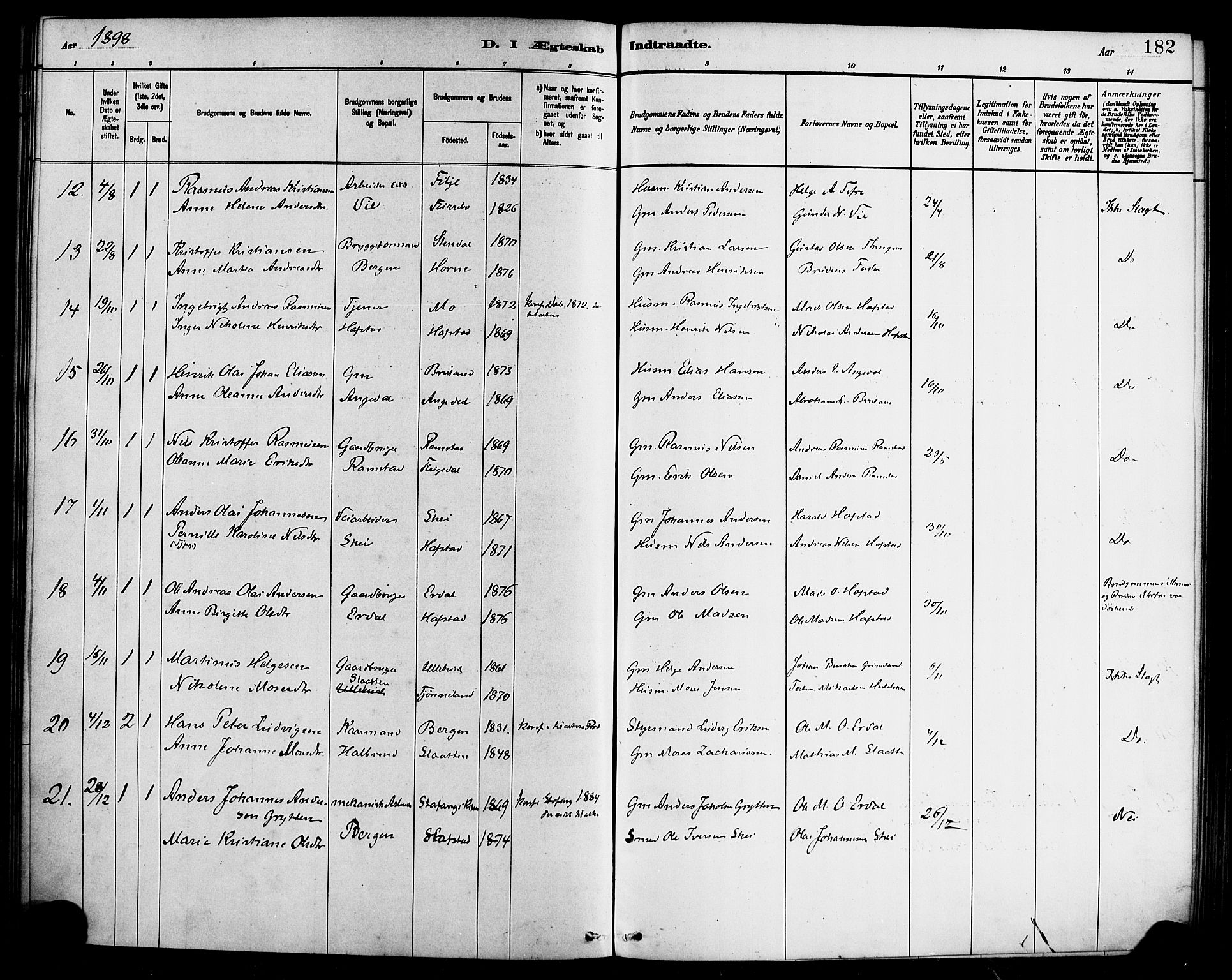 Førde sokneprestembete, SAB/A-79901/H/Haa/Haab/L0001: Parish register (official) no. B 1, 1880-1898, p. 182