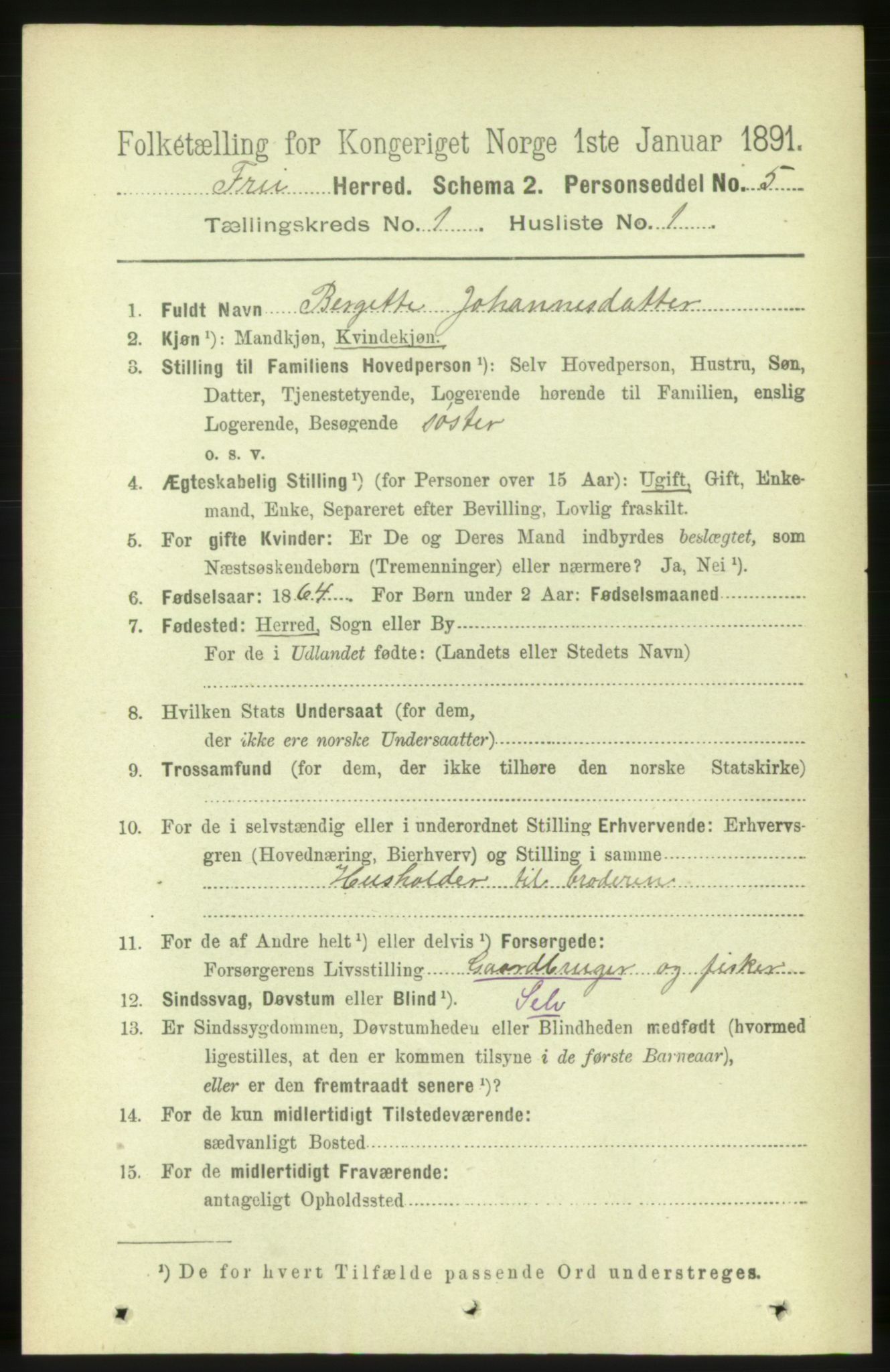 RA, 1891 census for 1556 Frei, 1891, p. 101