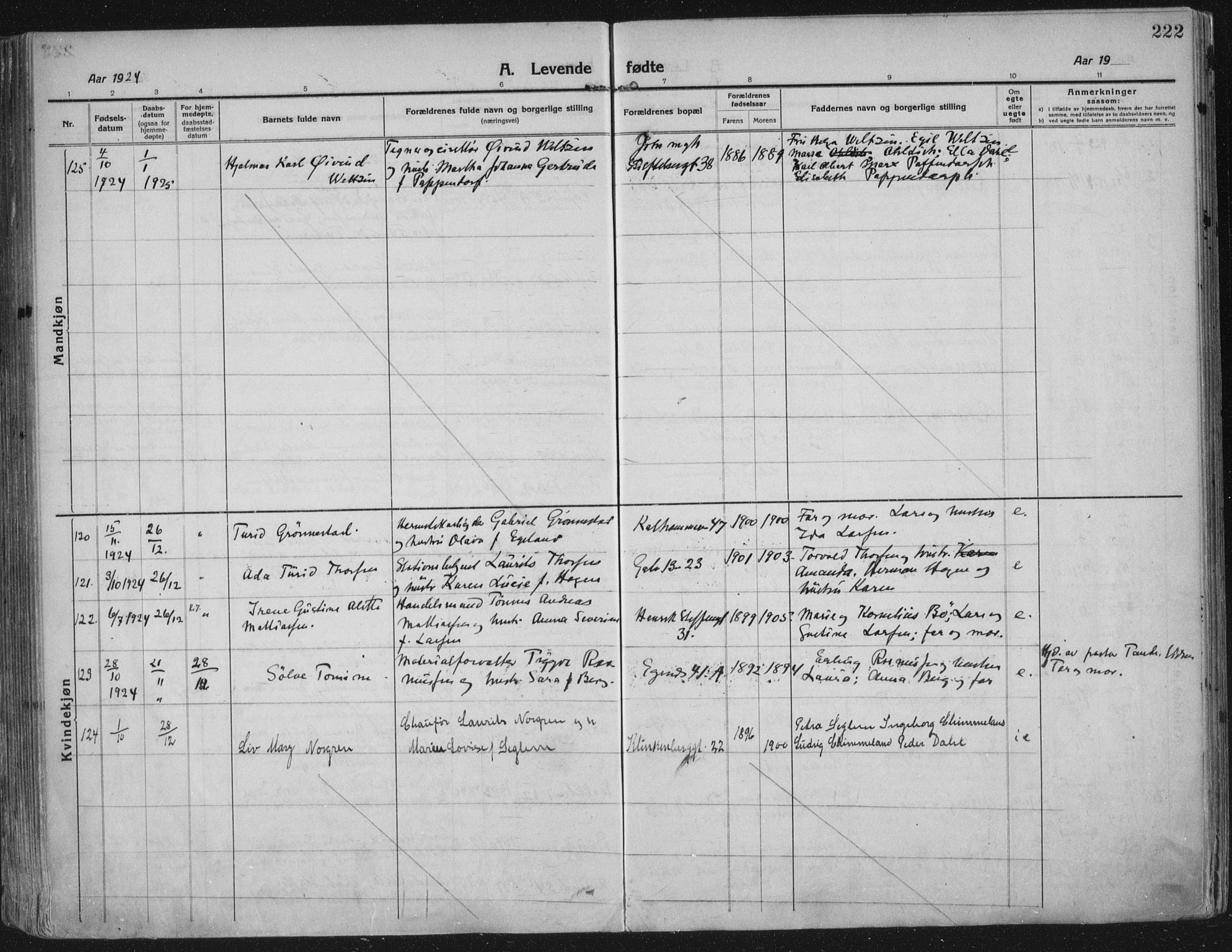 Domkirken sokneprestkontor, AV/SAST-A-101812/002/A/L0018: Parish register (official) no. A 34, 1915-1929, p. 222