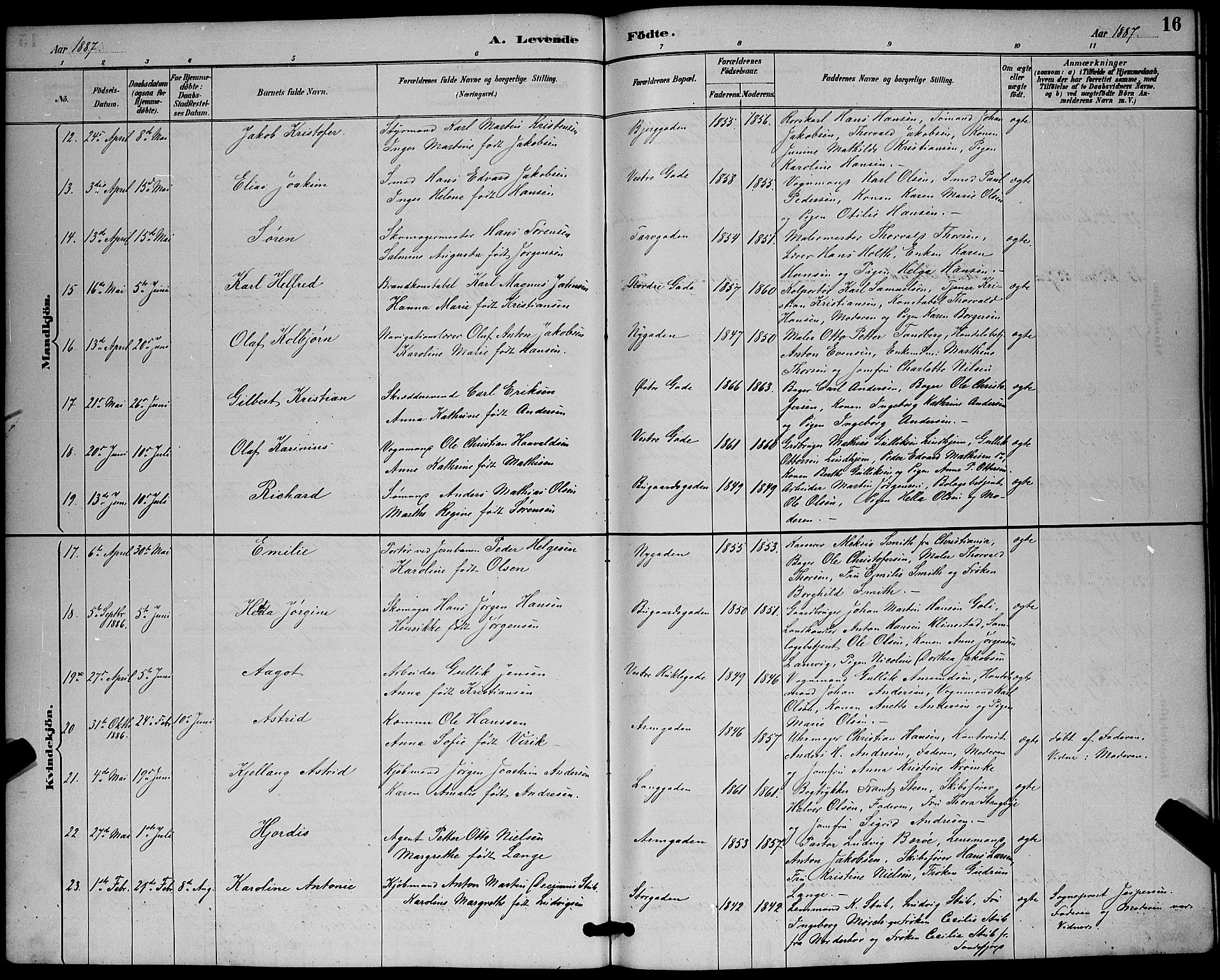 Sandefjord kirkebøker, SAKO/A-315/G/Ga/L0001: Parish register (copy) no. 1, 1885-1903, p. 16