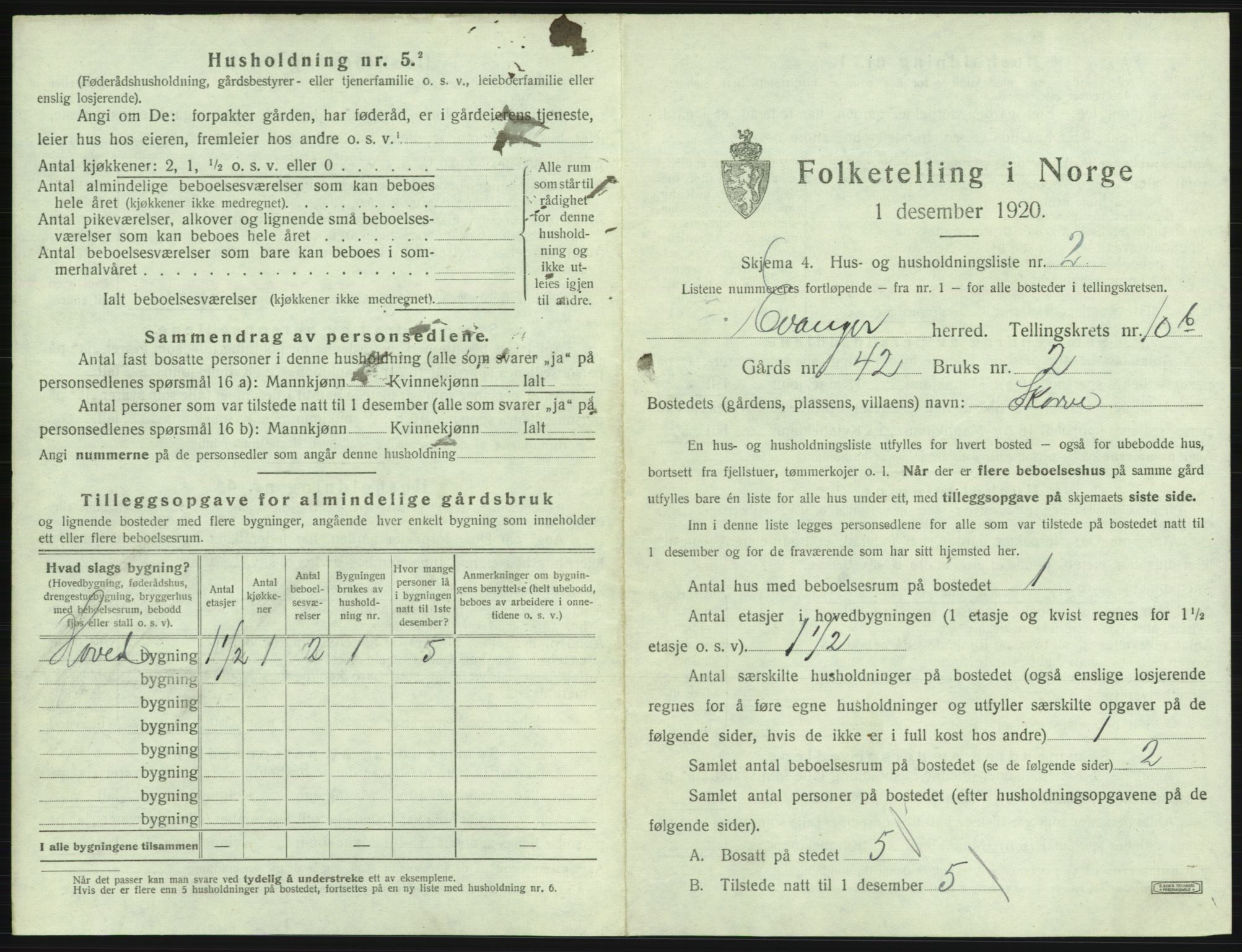 SAB, 1920 census for Evanger, 1920, p. 513