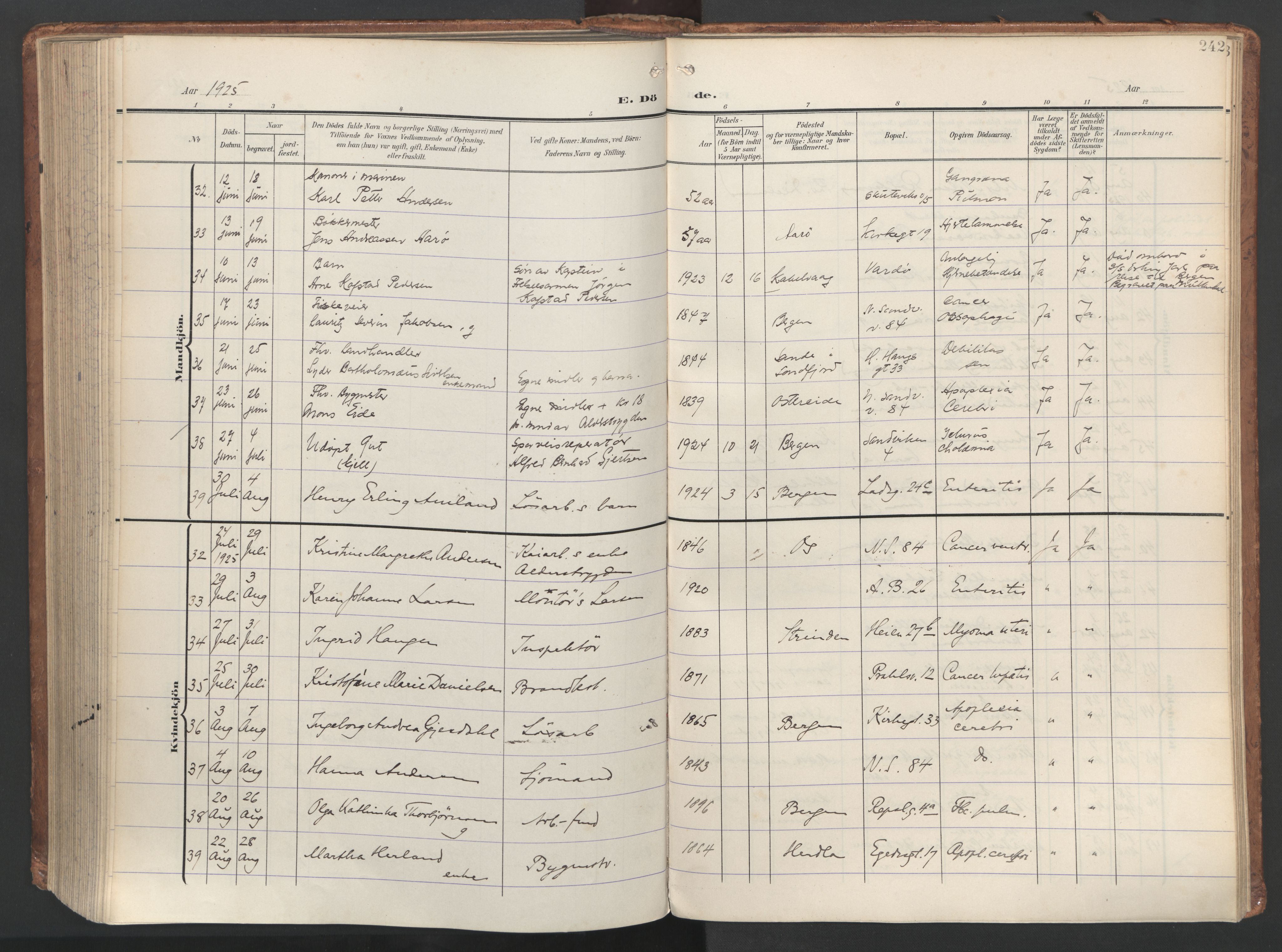 Sandviken Sokneprestembete, SAB/A-77601/H/Ha/L0019: Parish register (official) no. E 2, 1905-1933, p. 242