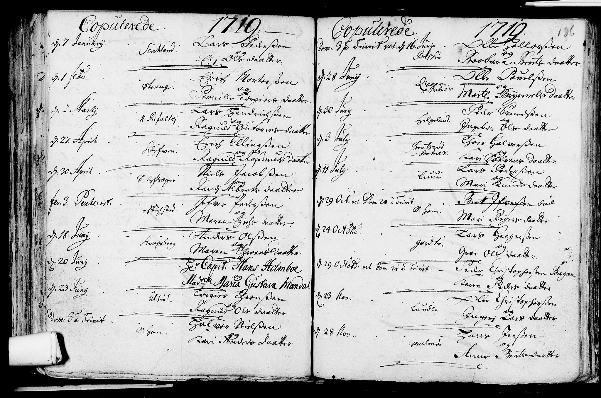 Våle kirkebøker, SAKO/A-334/F/Fa/L0002: Parish register (official) no. I 2, 1705-1732, p. 136