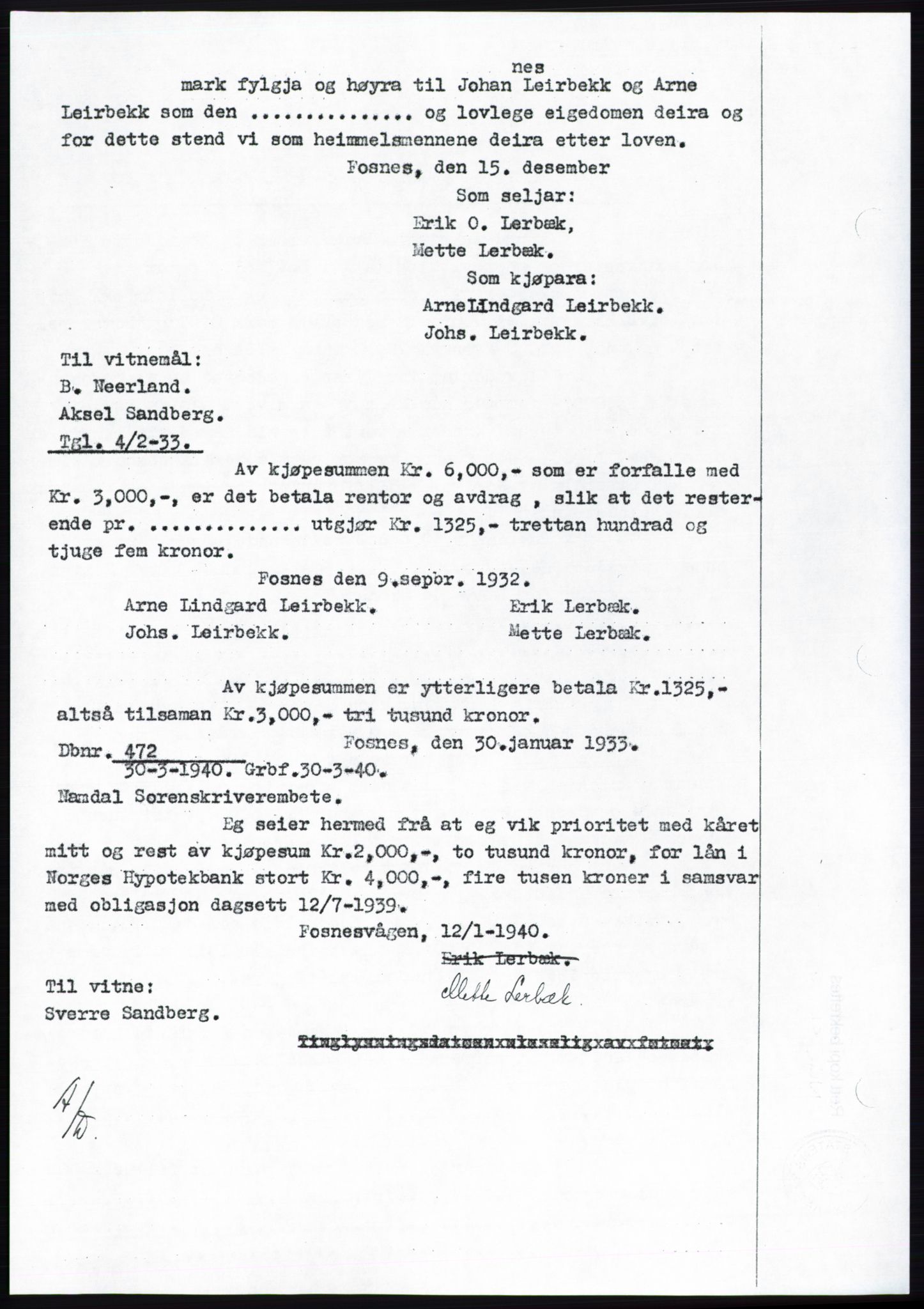 Namdal sorenskriveri, SAT/A-4133/1/2/2C: Mortgage book no. -, 1940-1941, Deed date: 30.03.1940