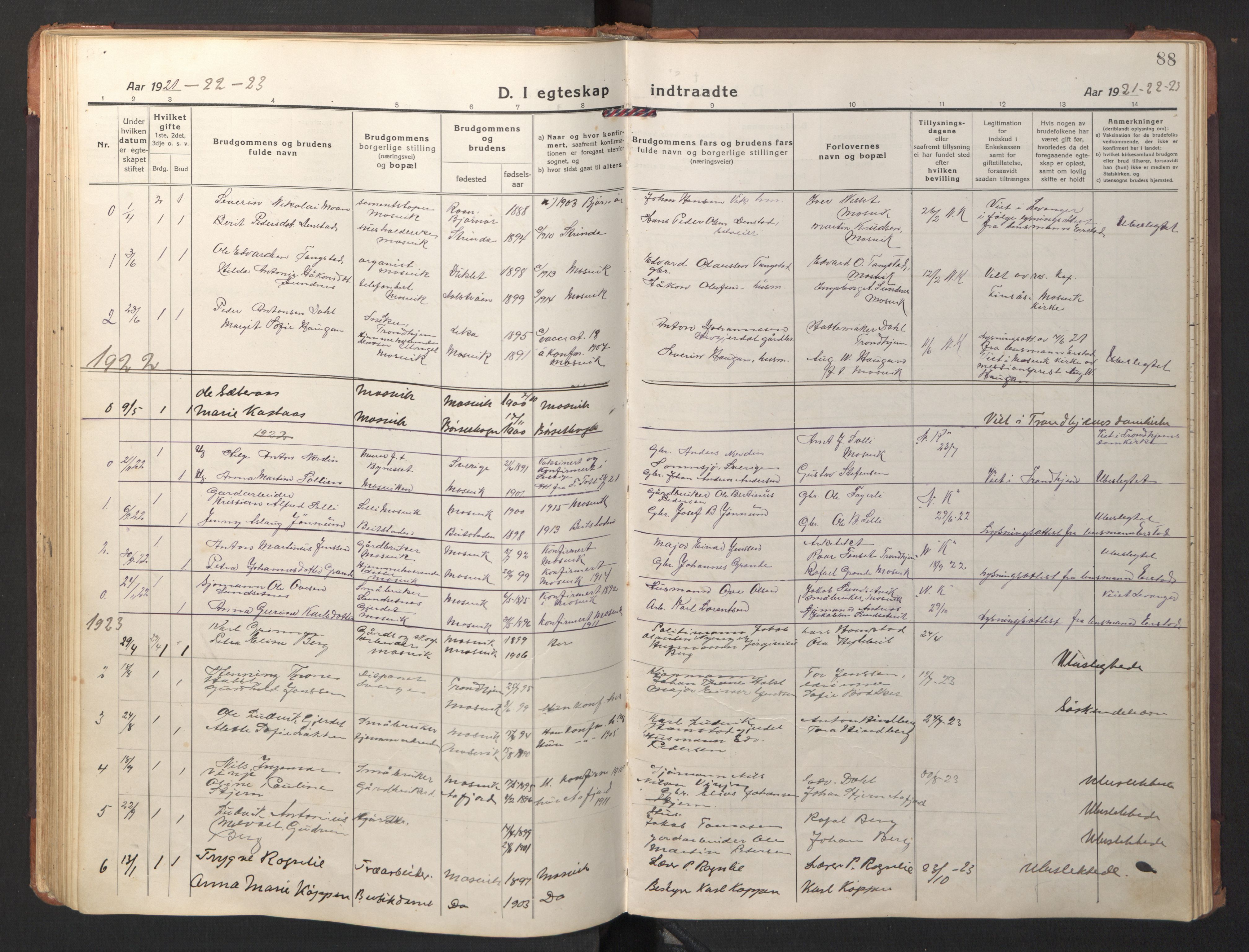 Ministerialprotokoller, klokkerbøker og fødselsregistre - Nord-Trøndelag, SAT/A-1458/733/L0328: Parish register (copy) no. 733C03, 1919-1966, p. 88