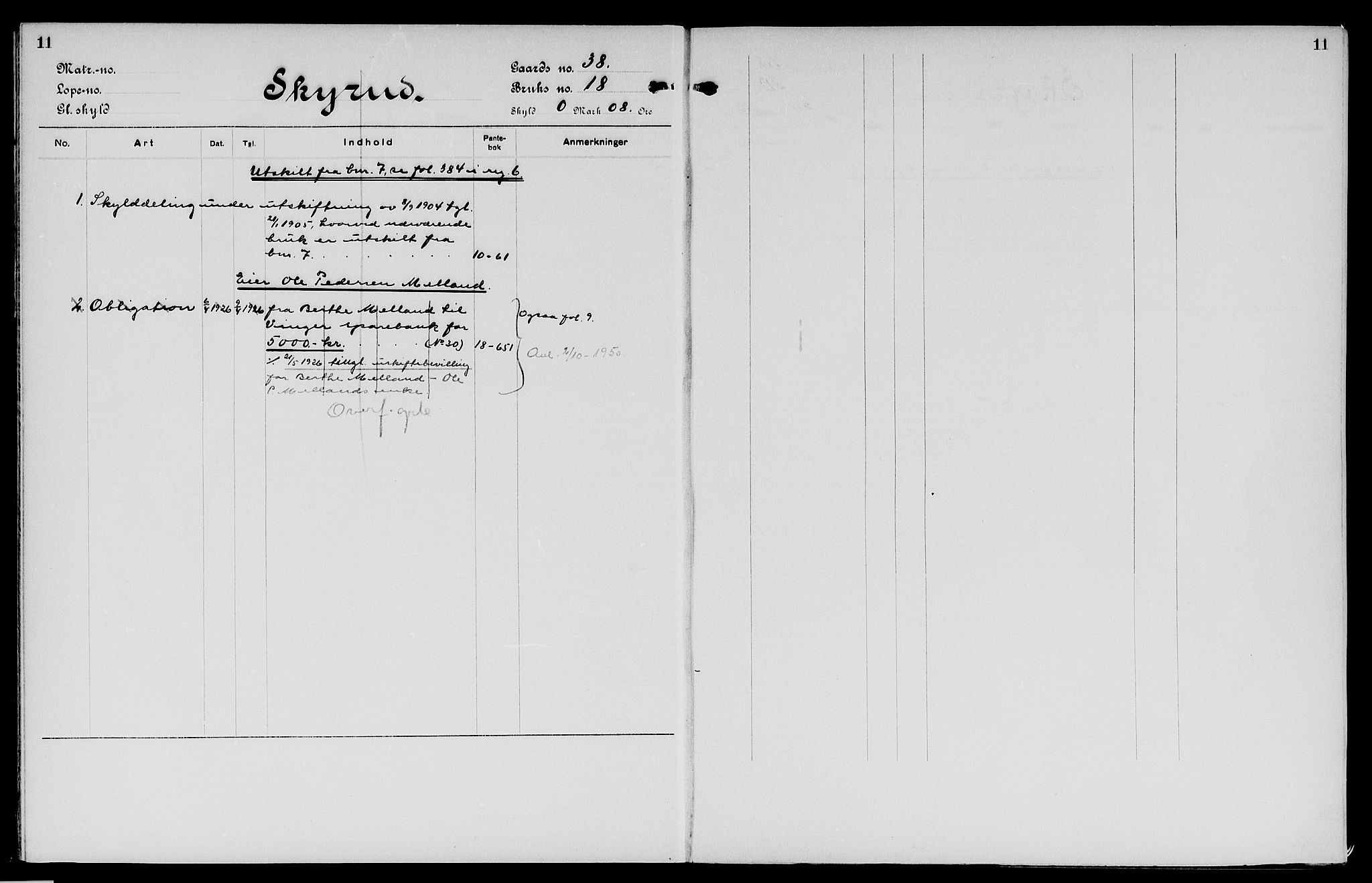 Vinger og Odal sorenskriveri, SAH/TING-022/H/Ha/Hac/Hacc/L0007: Mortgage register no. 3.7, 1923, p. 11
