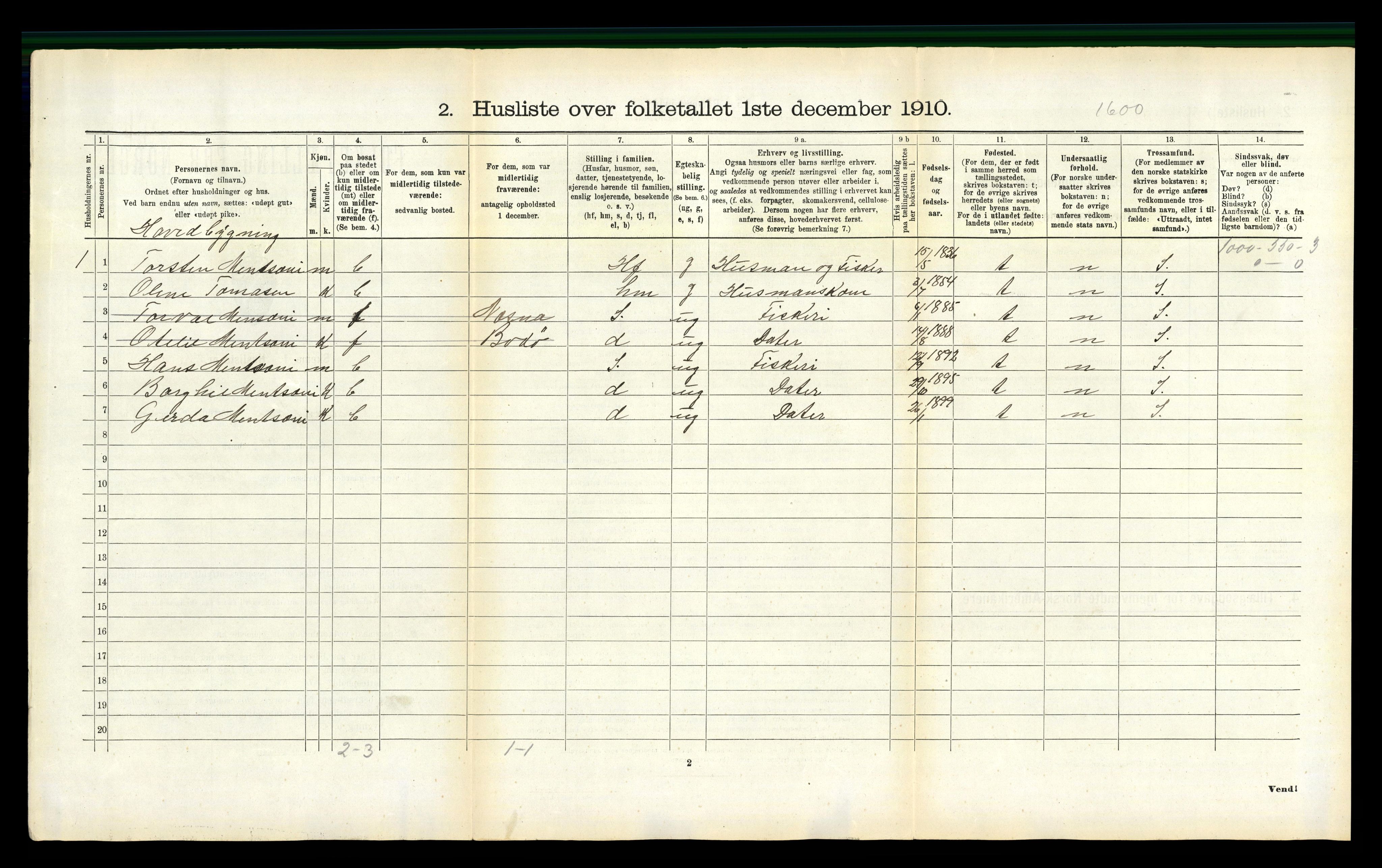 RA, 1910 census for Gildeskål, 1910, p. 278