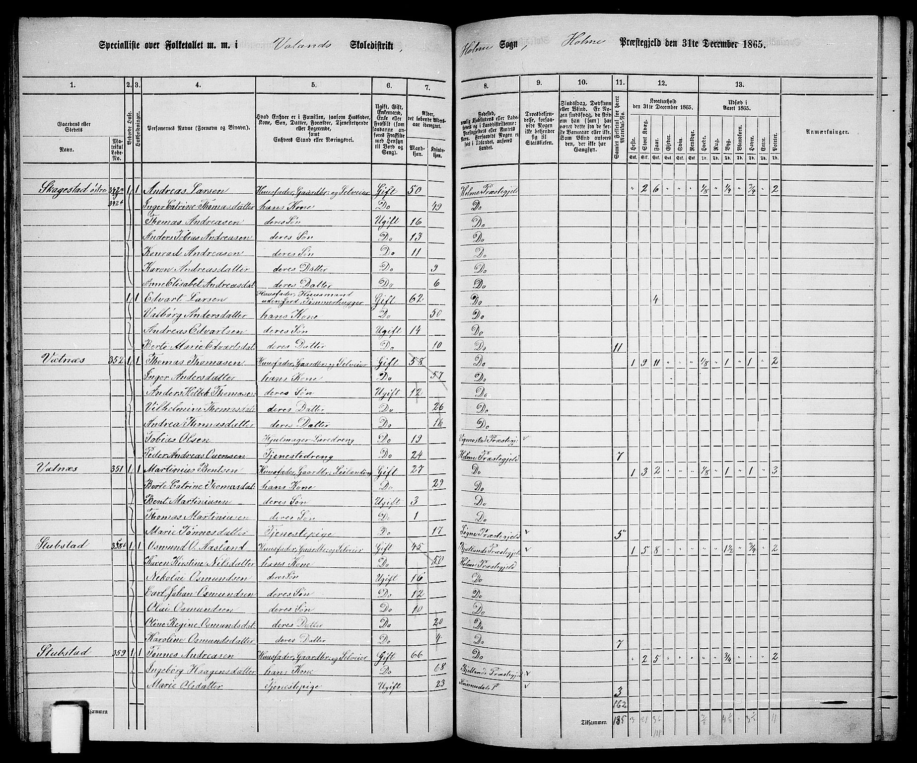 RA, 1865 census for Holum, 1865, p. 83