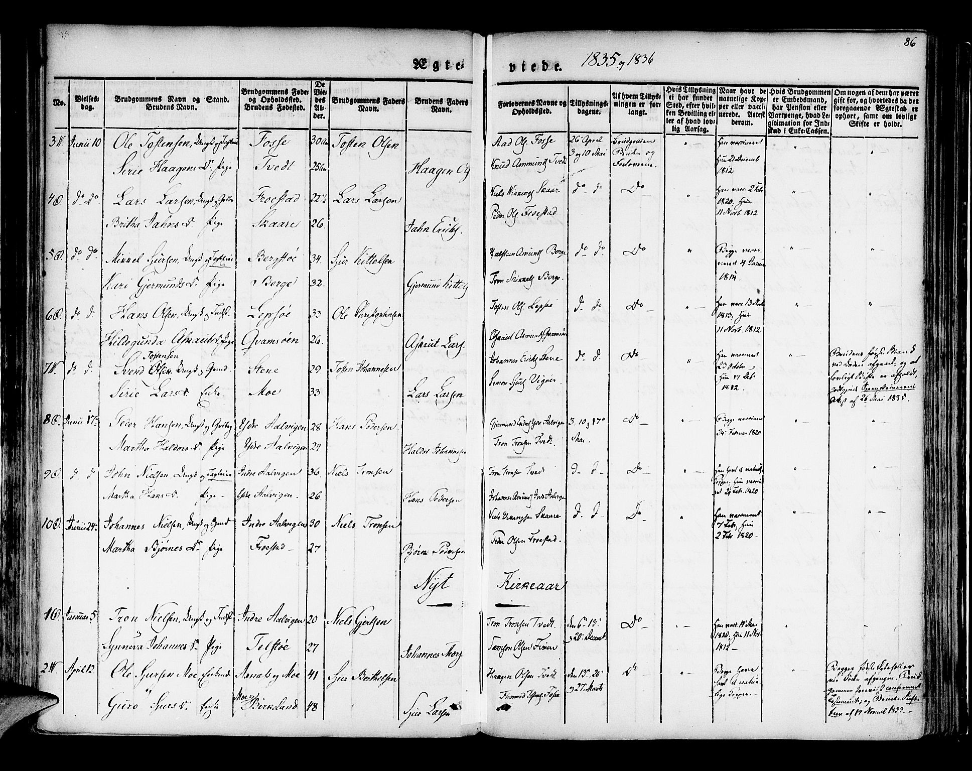 Kvam sokneprestembete, SAB/A-76201/H/Haa: Parish register (official) no. A 7, 1832-1843, p. 86