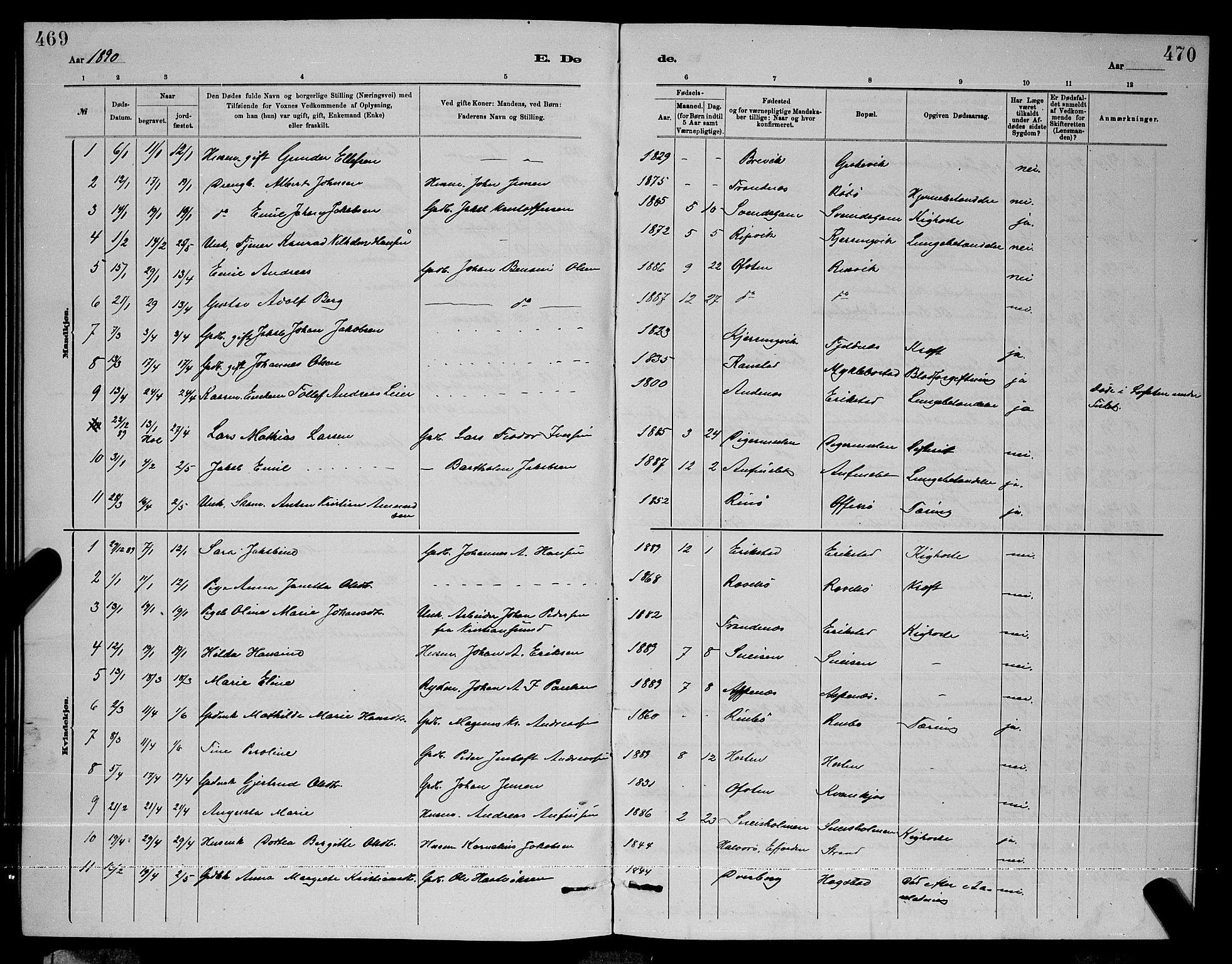 Ministerialprotokoller, klokkerbøker og fødselsregistre - Nordland, AV/SAT-A-1459/872/L1047: Parish register (copy) no. 872C03, 1880-1897, p. 469-470