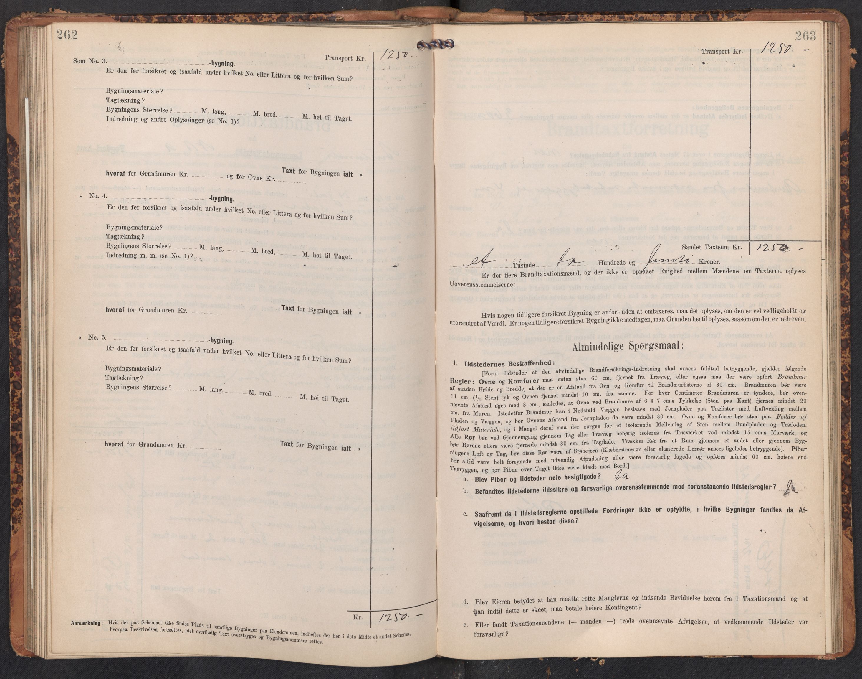 Lensmannen i Aurland, SAB/A-26401/0012/L0005: Branntakstprotokoll, skjematakst, 1909-1916, p. 262-263