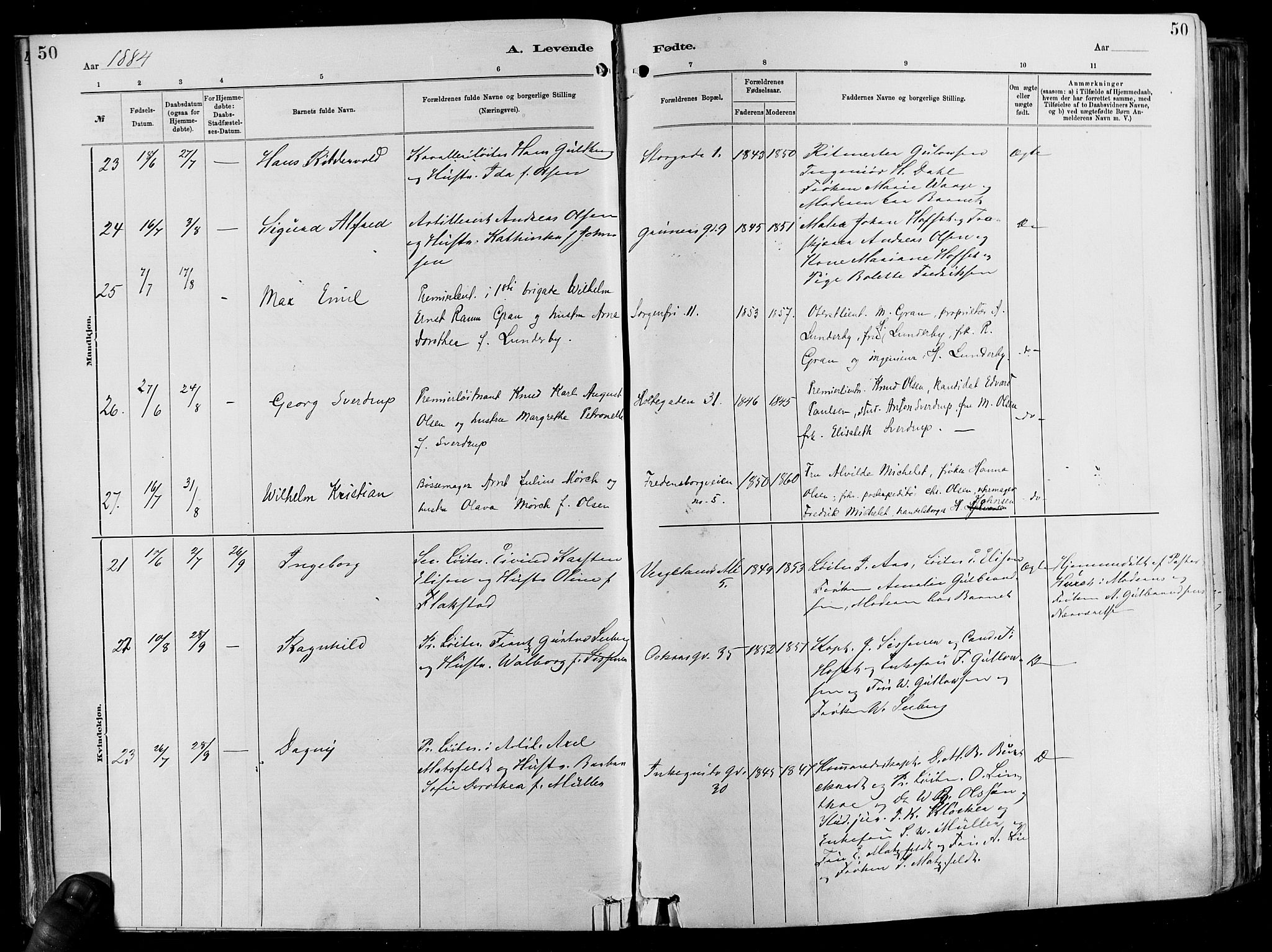 Garnisonsmenigheten Kirkebøker, AV/SAO-A-10846/F/Fa/L0012: Parish register (official) no. 12, 1880-1893, p. 50