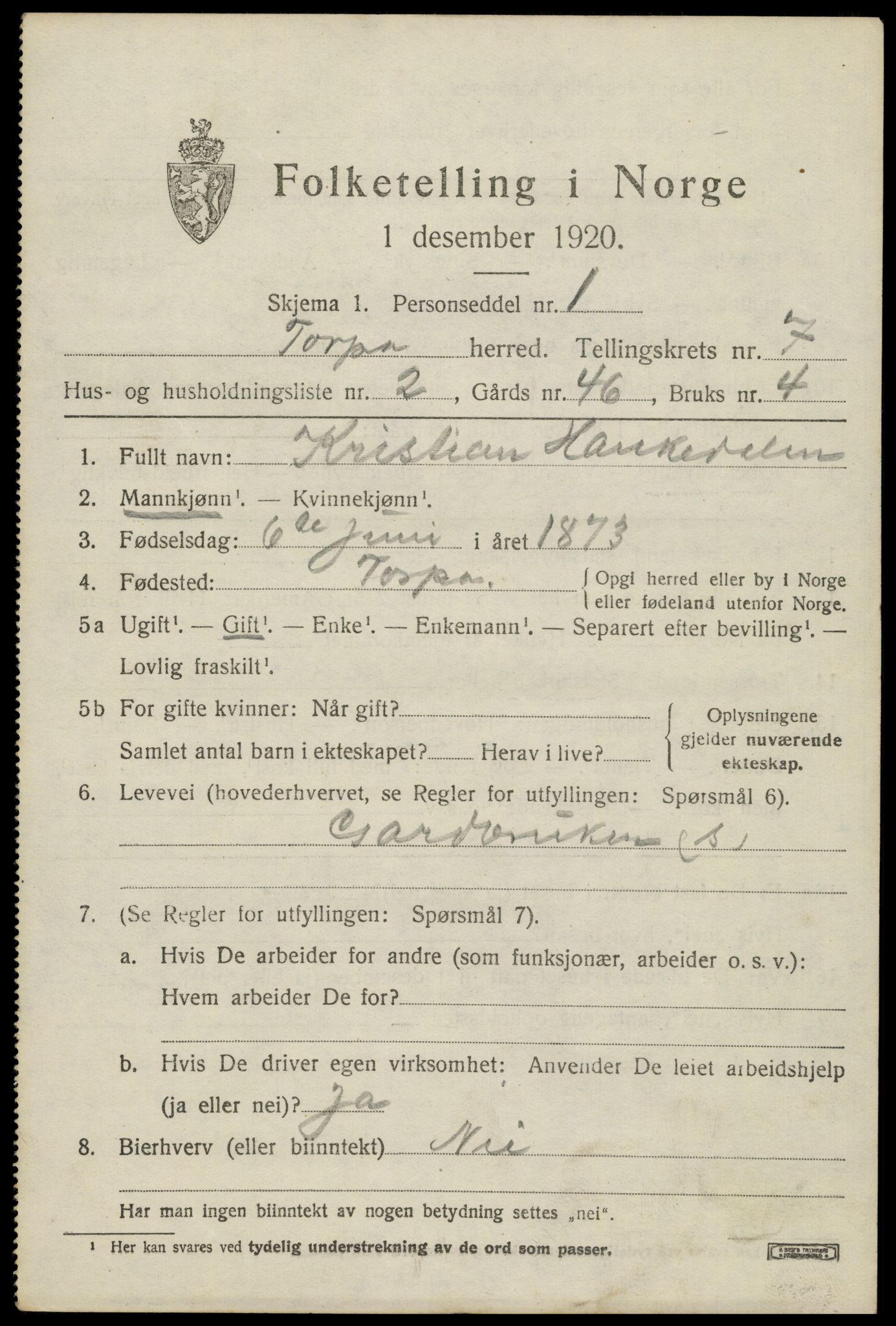 SAH, 1920 census for Torpa, 1920, p. 4181