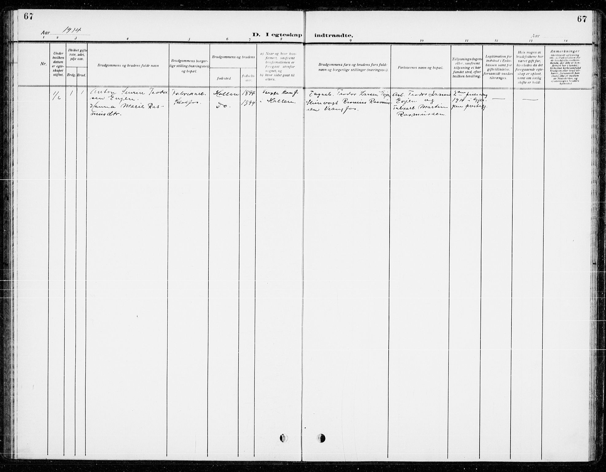Holla kirkebøker, SAKO/A-272/G/Gb/L0003: Parish register (copy) no. II 3, 1914-1941, p. 67
