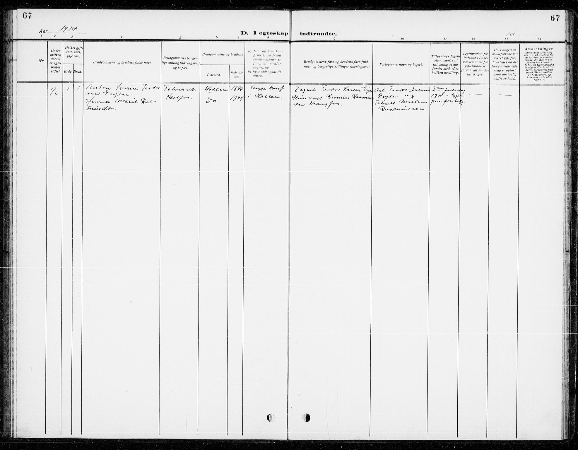 Holla kirkebøker, AV/SAKO-A-272/G/Gb/L0003: Parish register (copy) no. II 3, 1914-1941, p. 67