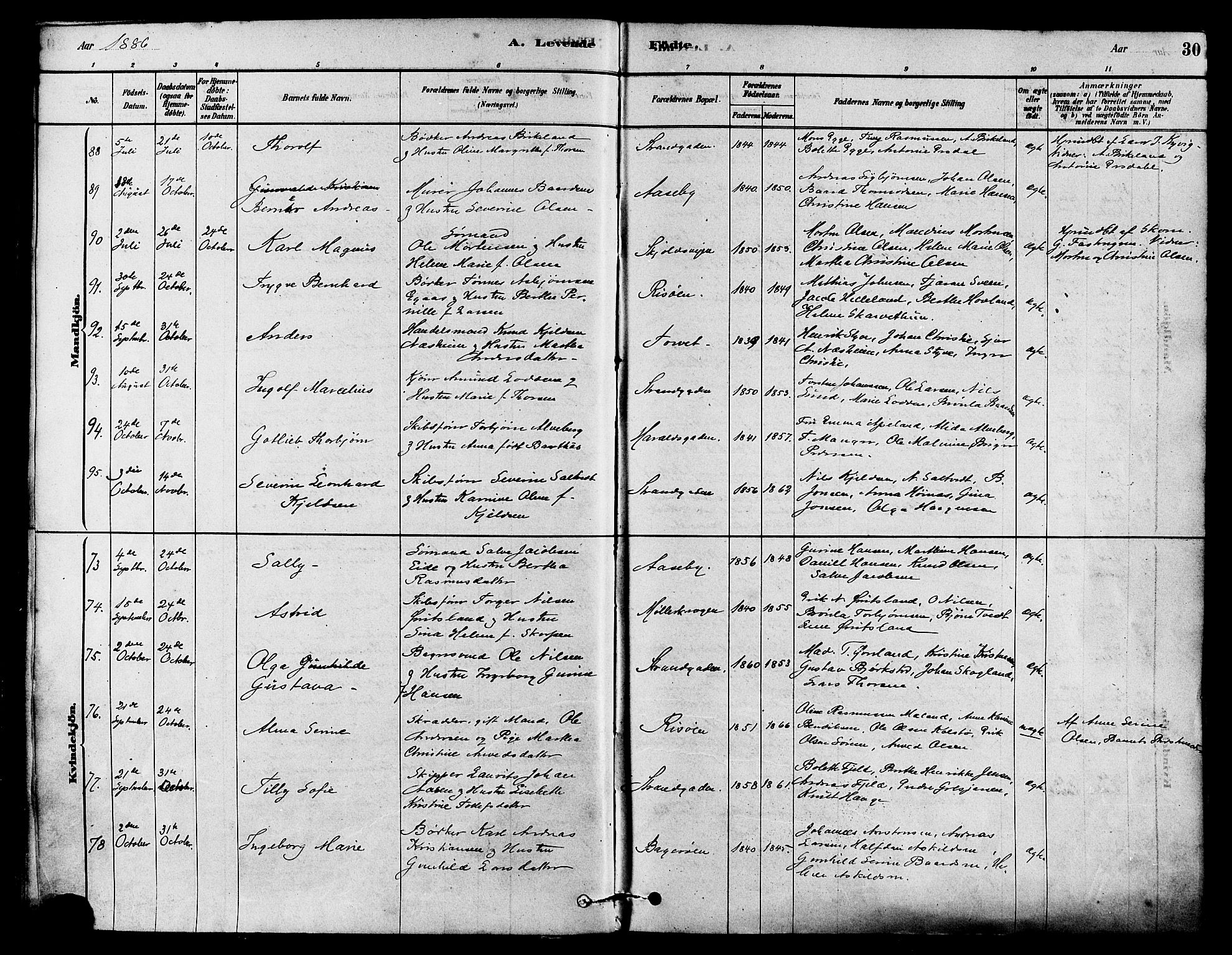 Haugesund sokneprestkontor, SAST/A -101863/H/Ha/Haa/L0003: Parish register (official) no. A 3, 1885-1890, p. 30