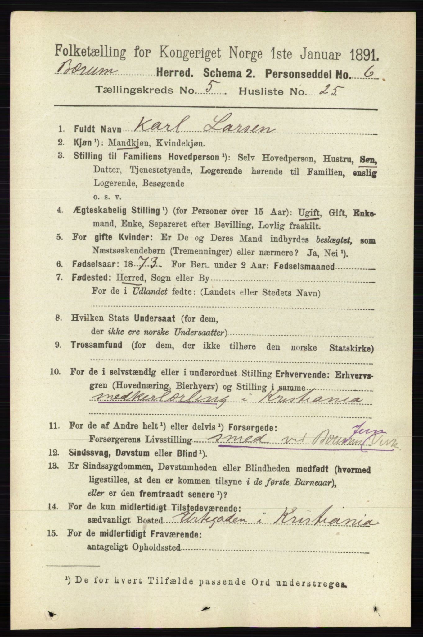RA, 1891 census for 0219 Bærum, 1891, p. 3145