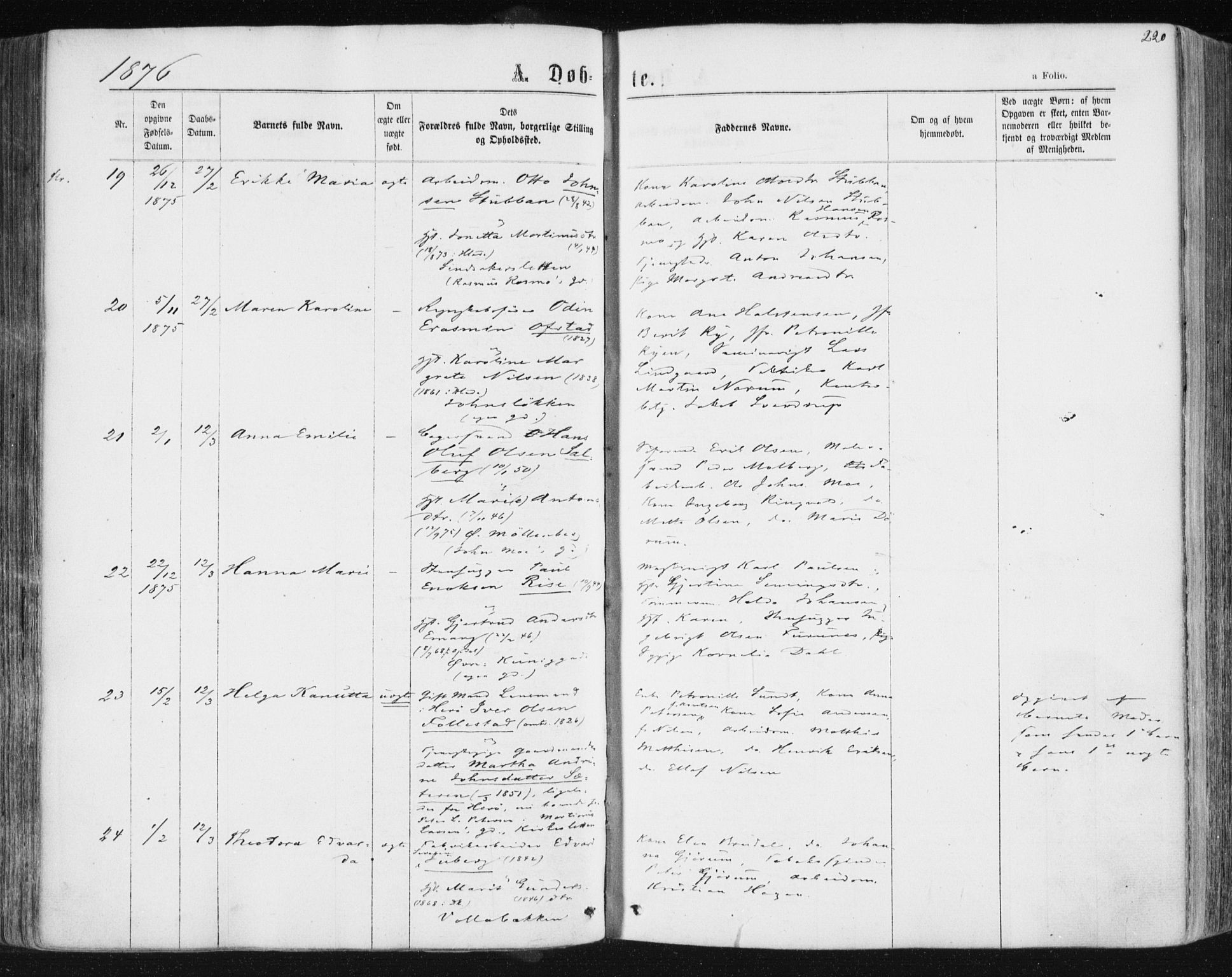 Ministerialprotokoller, klokkerbøker og fødselsregistre - Sør-Trøndelag, SAT/A-1456/604/L0186: Parish register (official) no. 604A07, 1866-1877, p. 220