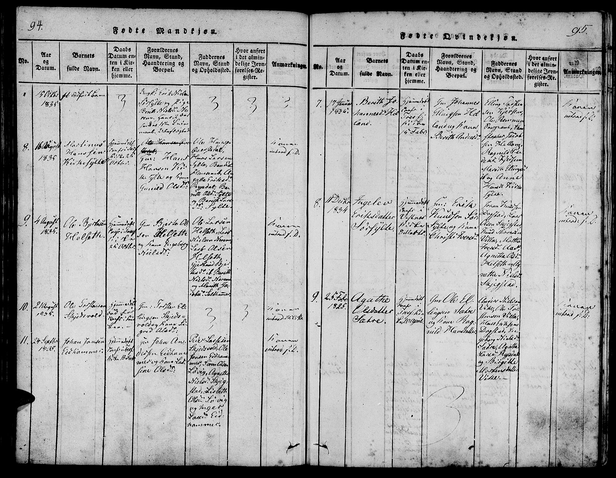 Ministerialprotokoller, klokkerbøker og fødselsregistre - Møre og Romsdal, AV/SAT-A-1454/541/L0544: Parish register (official) no. 541A01, 1818-1847, p. 94-95