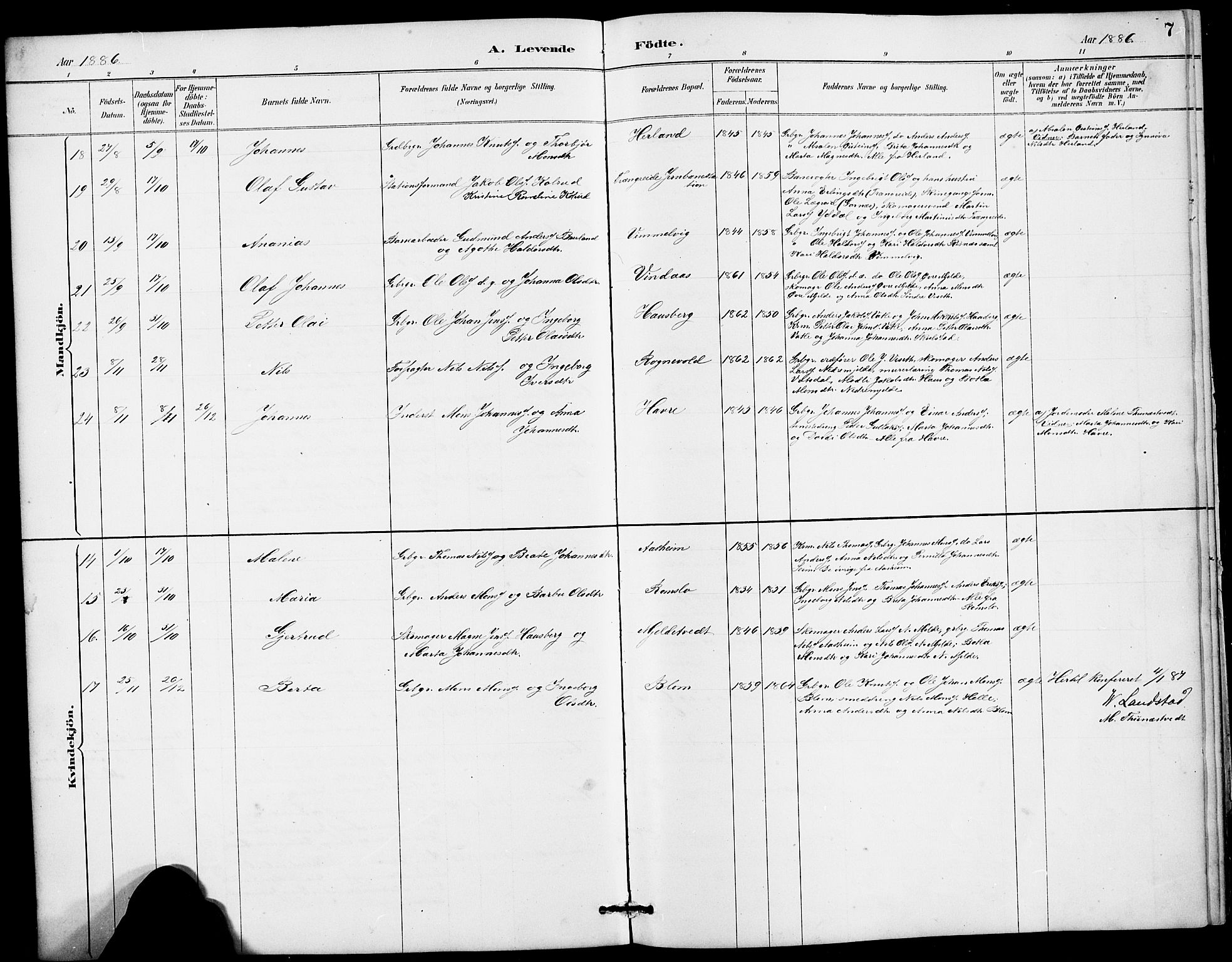 Haus sokneprestembete, AV/SAB-A-75601/H/Hab: Parish register (copy) no. B 3, 1885-1899, p. 7