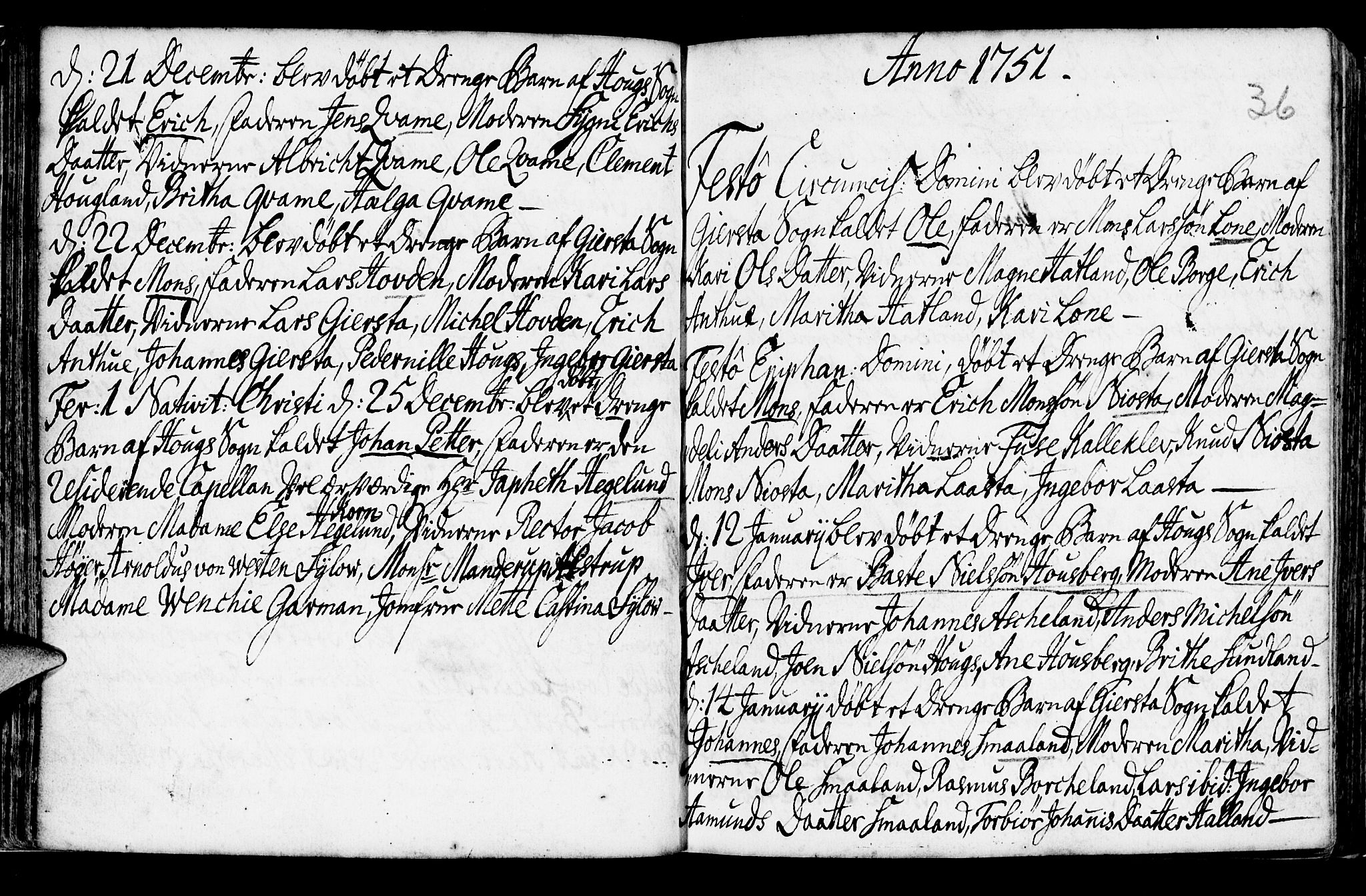 Haus sokneprestembete, SAB/A-75601/H/Haa: Parish register (official) no. A 6, 1748-1758, p. 36