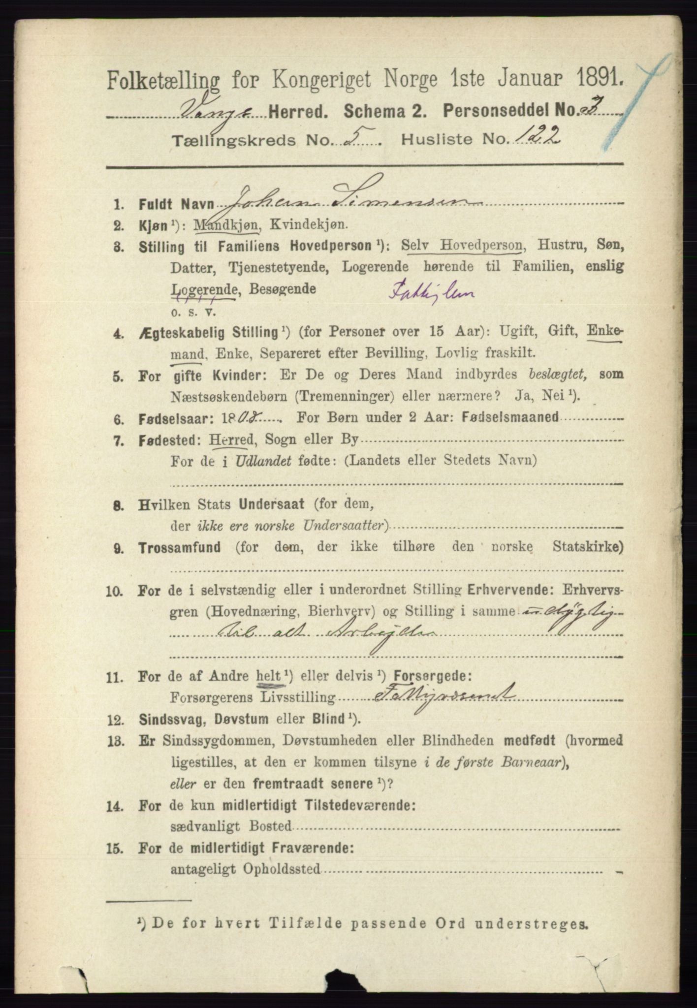 RA, 1891 census for 0414 Vang, 1891, p. 4163