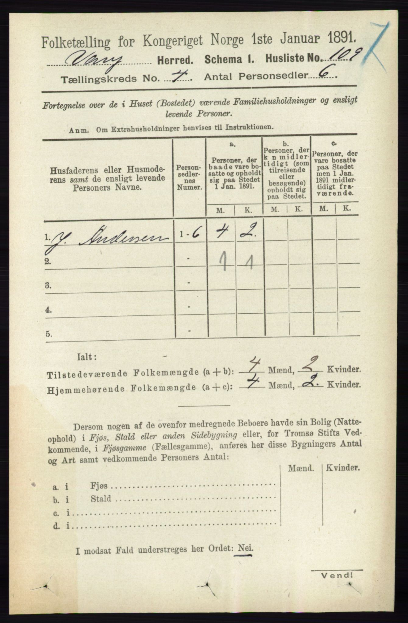 RA, 1891 census for 0414 Vang, 1891, p. 2738