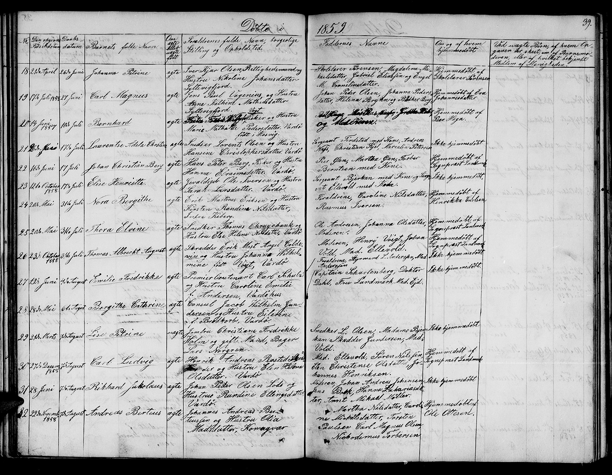 Vardø sokneprestkontor, SATØ/S-1332/H/Hb/L0001klokker: Parish register (copy) no. 1, 1844-1861, p. 39