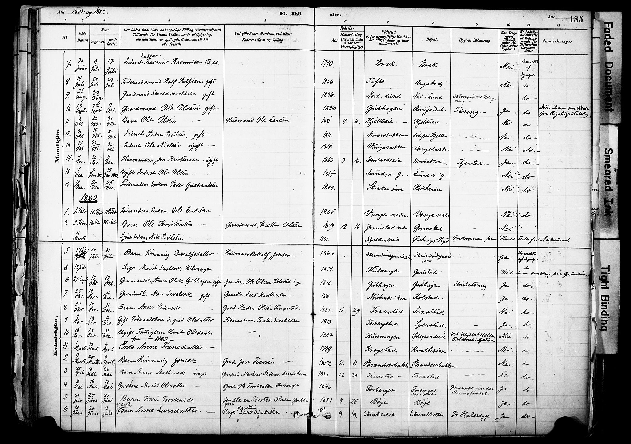 Skjåk prestekontor, SAH/PREST-072/H/Ha/Haa/L0003: Parish register (official) no. 3, 1880-1907, p. 185