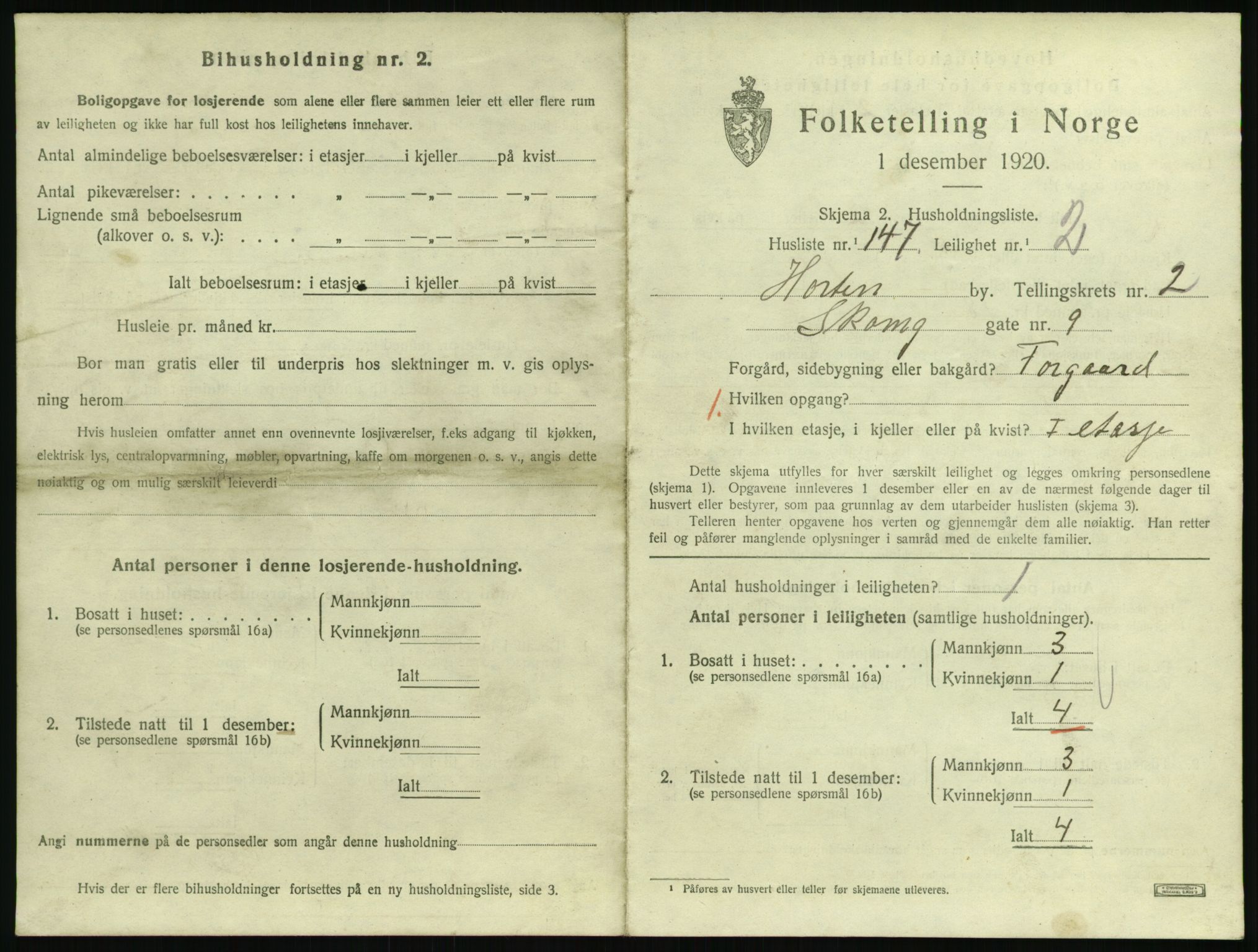 SAKO, 1920 census for Horten, 1920, p. 3877