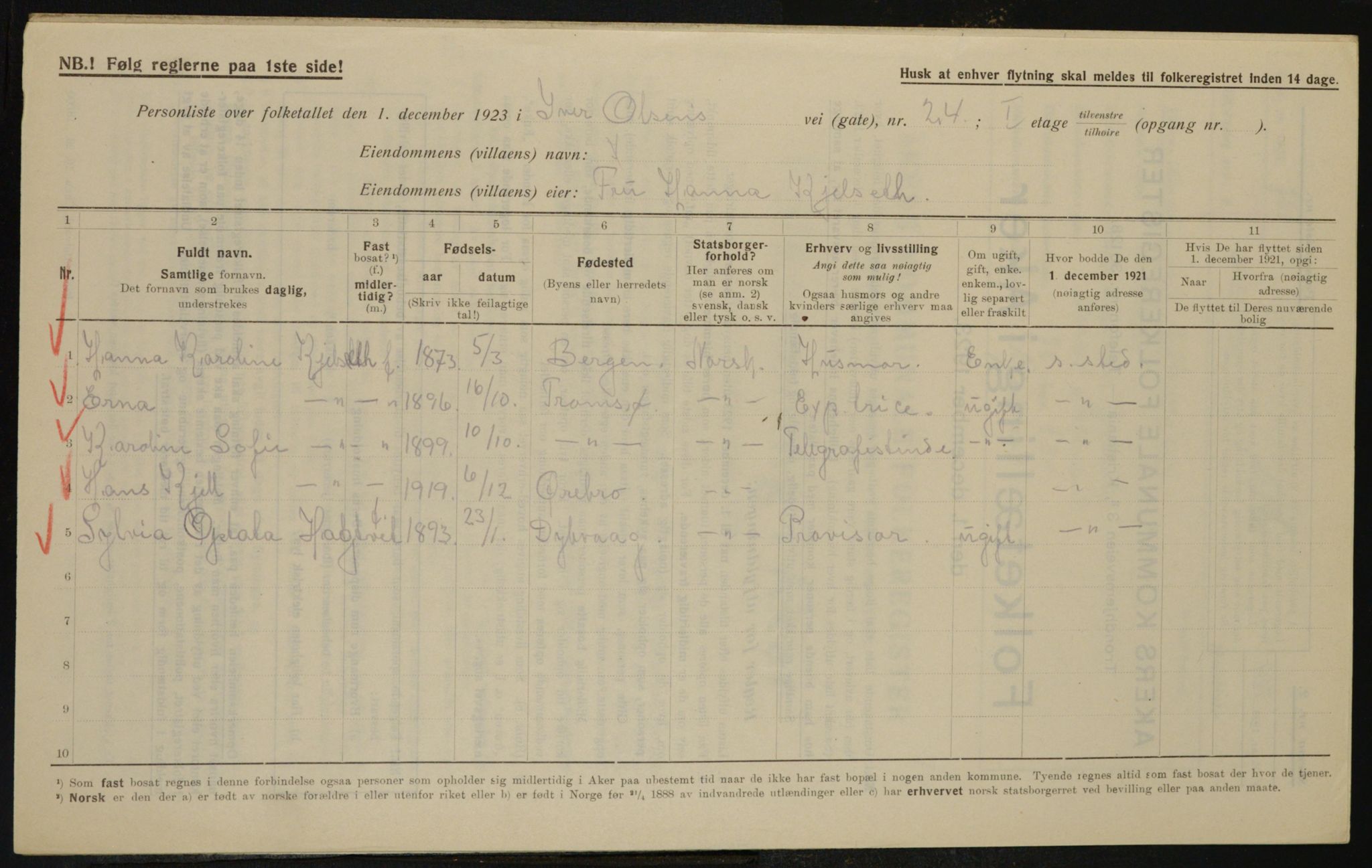 , Municipal Census 1923 for Aker, 1923, p. 11864