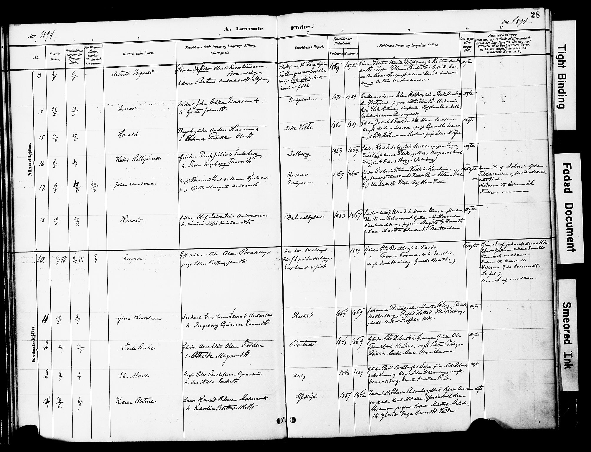 Ministerialprotokoller, klokkerbøker og fødselsregistre - Nord-Trøndelag, AV/SAT-A-1458/741/L0396: Parish register (official) no. 741A10, 1889-1901, p. 28