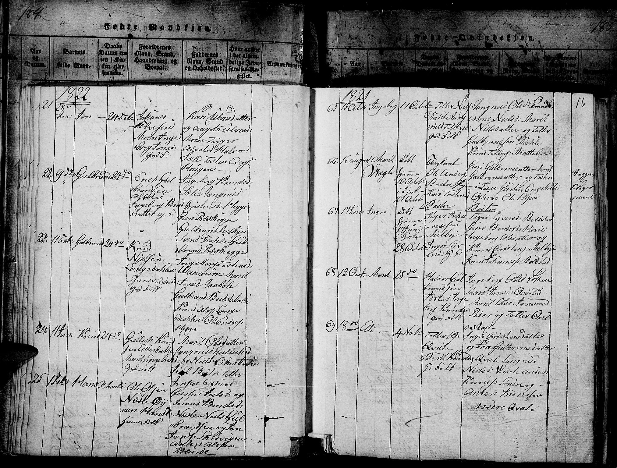 Slidre prestekontor, SAH/PREST-134/H/Ha/Haa/L0002: Parish register (official) no. 2, 1814-1830, p. 184p
