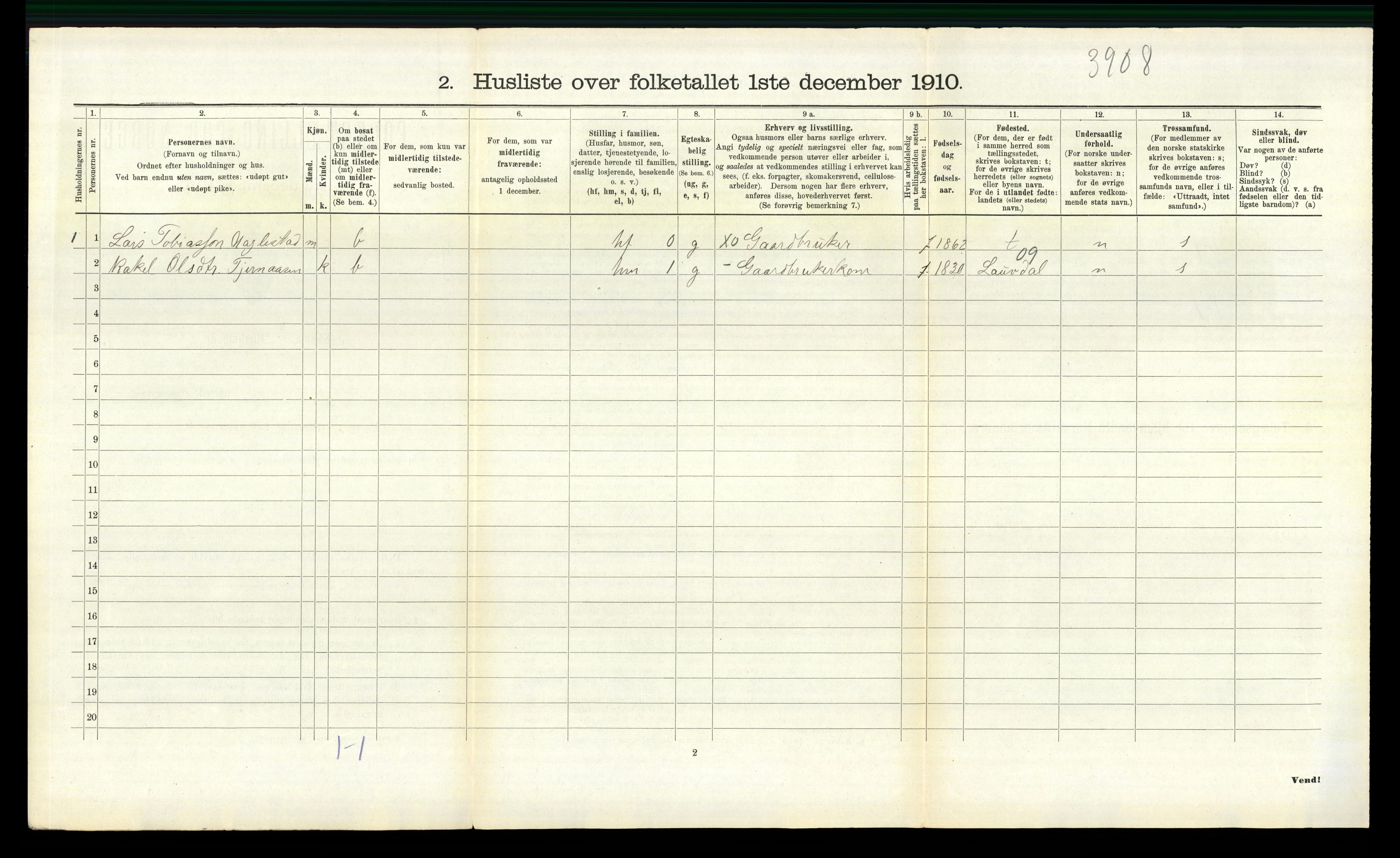 RA, 1910 census for Hægebostad, 1910, p. 230