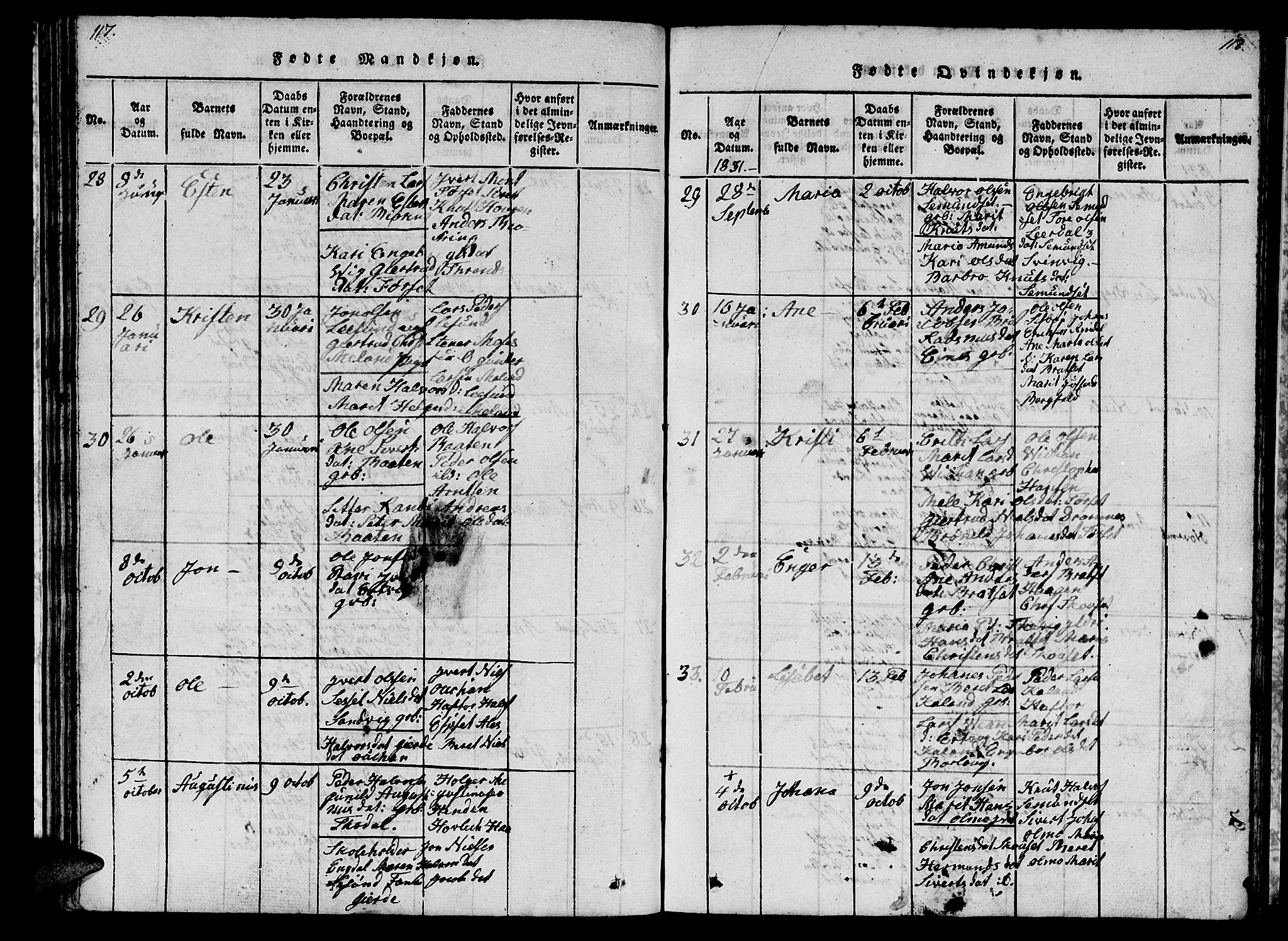 Ministerialprotokoller, klokkerbøker og fødselsregistre - Møre og Romsdal, AV/SAT-A-1454/578/L0908: Parish register (copy) no. 578C01, 1819-1837, p. 117-118