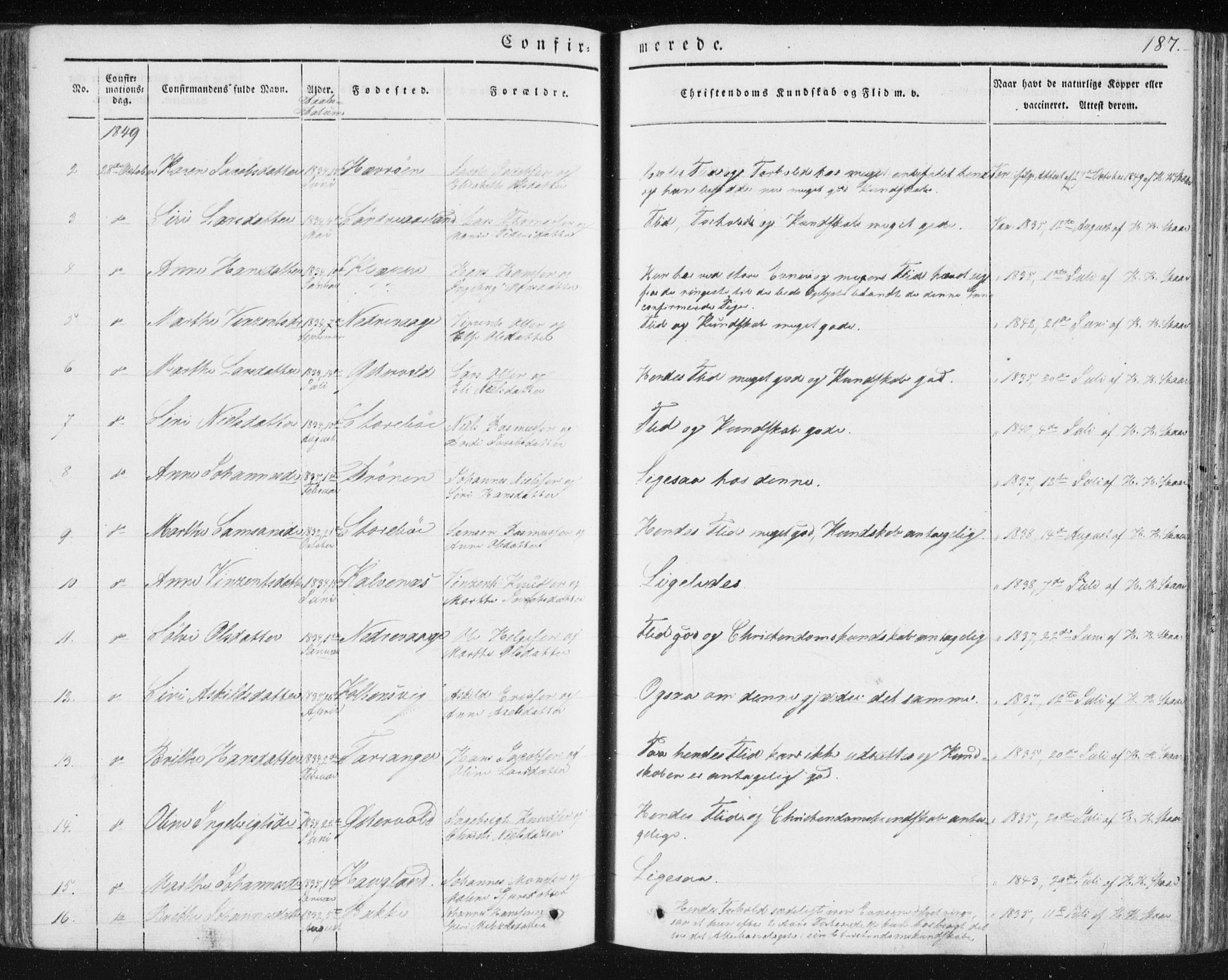 Sund sokneprestembete, AV/SAB-A-99930: Parish register (official) no. A 13, 1835-1849, p. 187