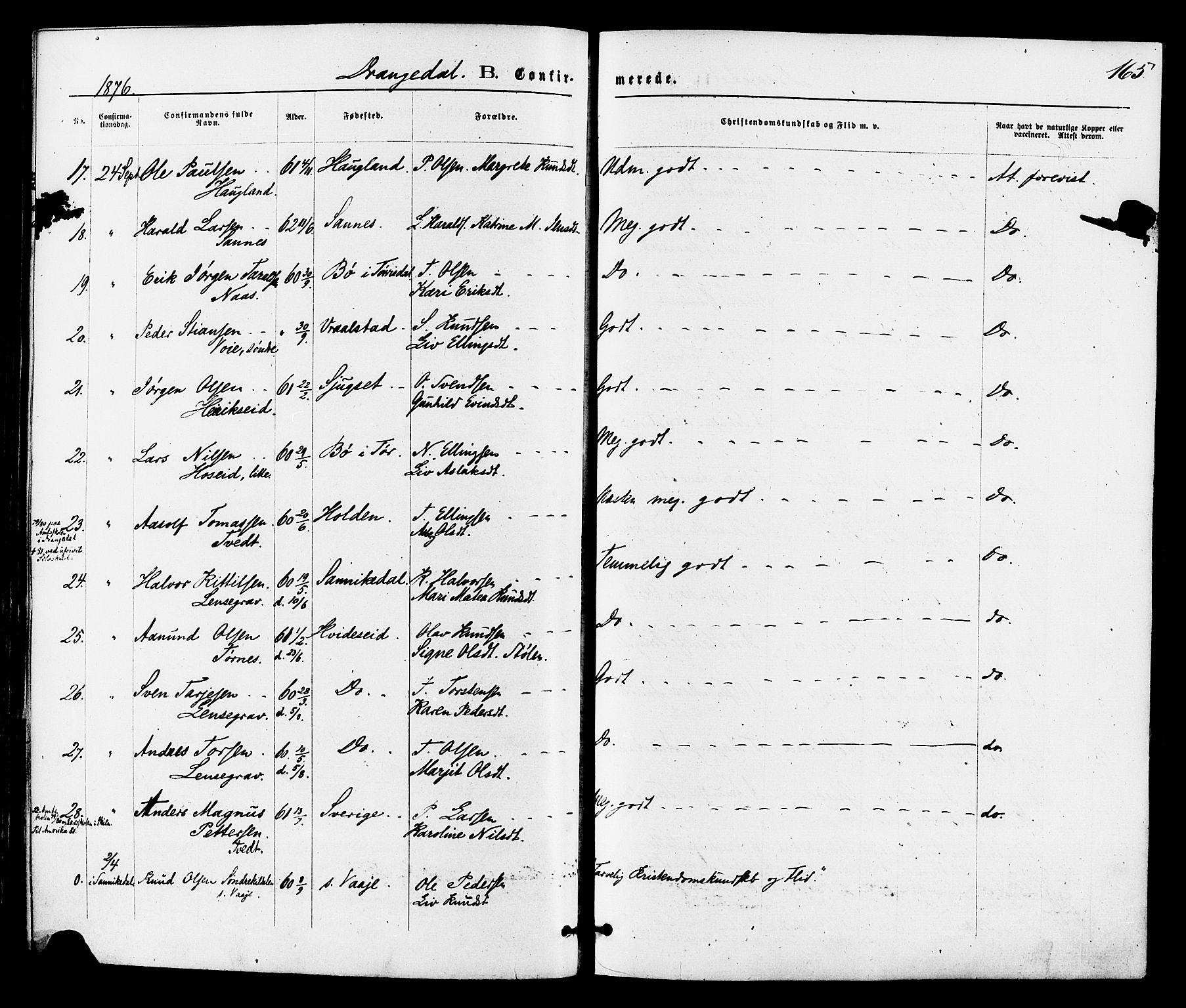 Drangedal kirkebøker, SAKO/A-258/F/Fa/L0009: Parish register (official) no. 9 /1, 1872-1884, p. 165