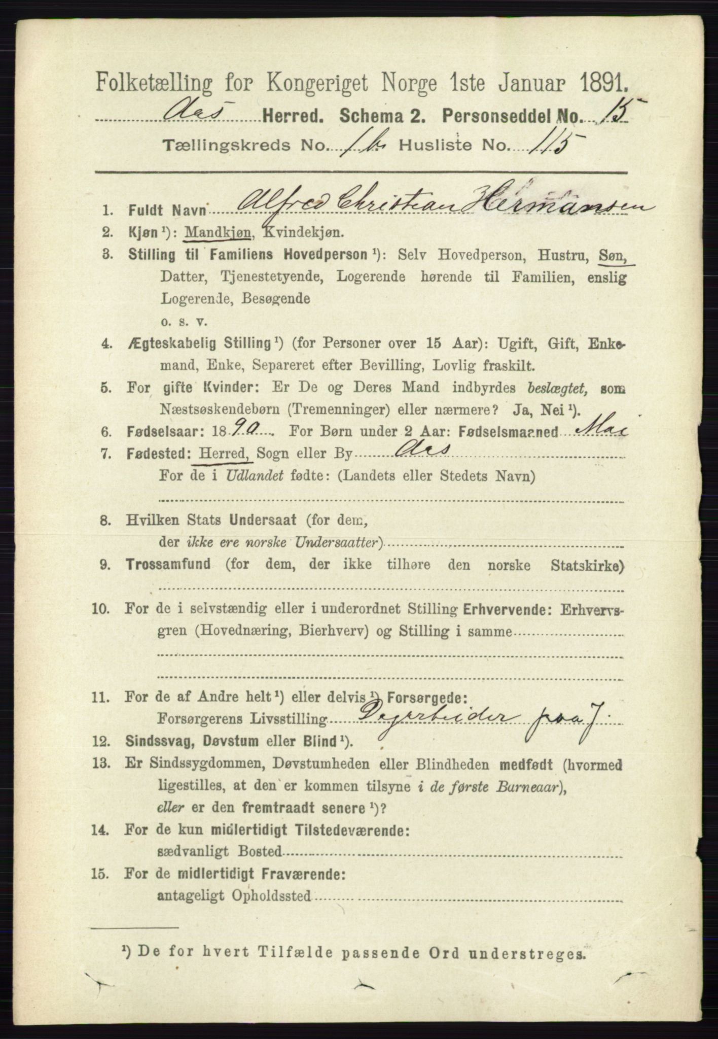 RA, 1891 census for 0214 Ås, 1891, p. 1494