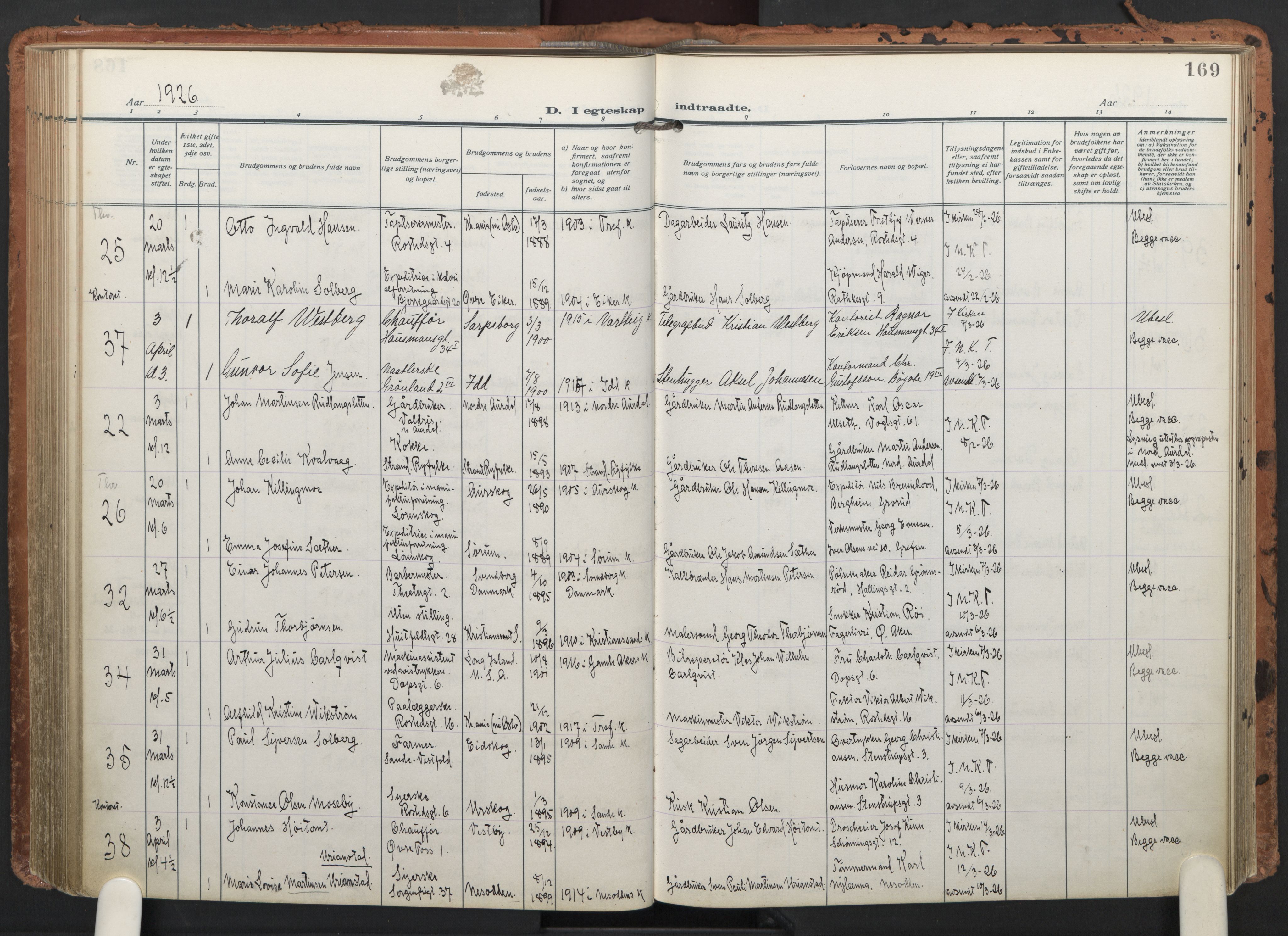 Trefoldighet prestekontor Kirkebøker, AV/SAO-A-10882/F/Fc/L0008: Parish register (official) no. III 8, 1920-1932, p. 169