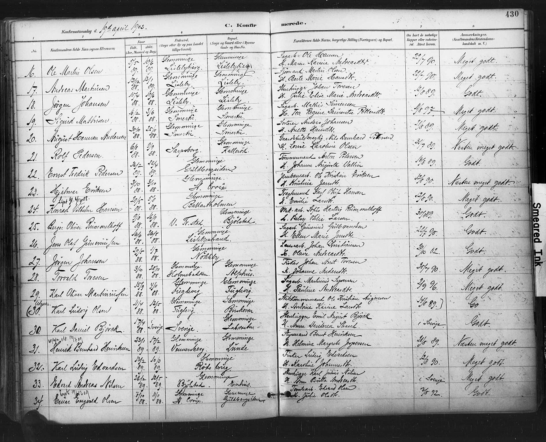 Glemmen prestekontor Kirkebøker, SAO/A-10908/F/Fa/L0013: Parish register (official) no. 13, 1892-1907, p. 430