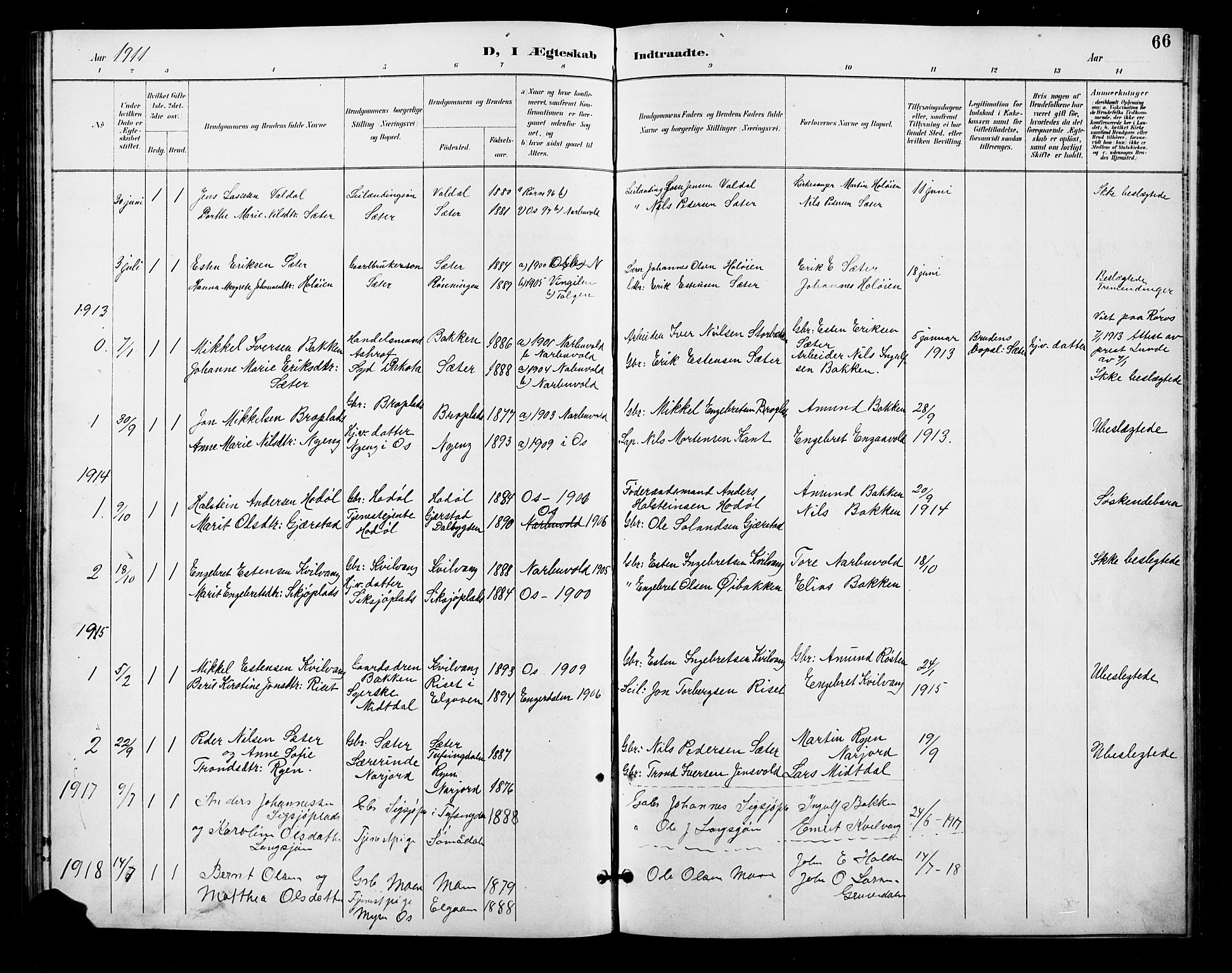 Tolga prestekontor, AV/SAH-PREST-062/L/L0011: Parish register (copy) no. 11, 1894-1925, p. 66