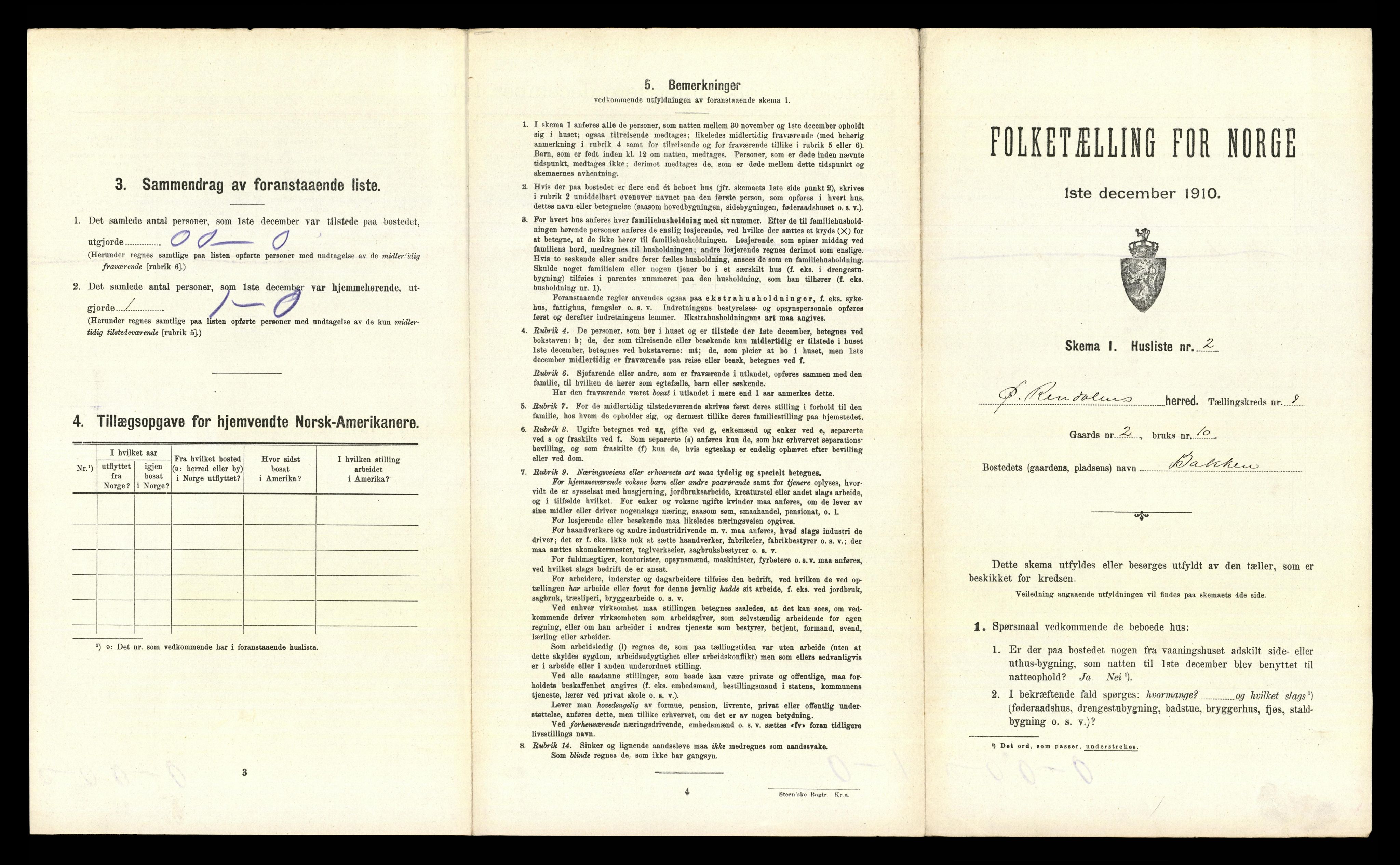 RA, 1910 census for Øvre Rendal, 1910, p. 540