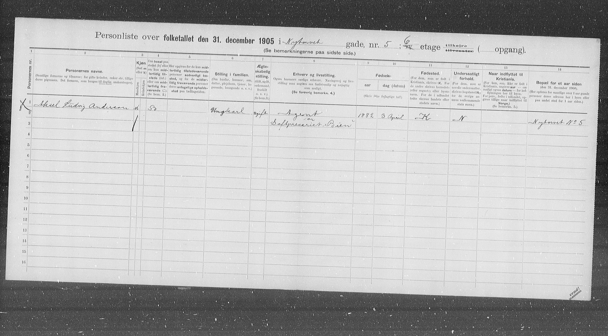 OBA, Municipal Census 1905 for Kristiania, 1905, p. 39051